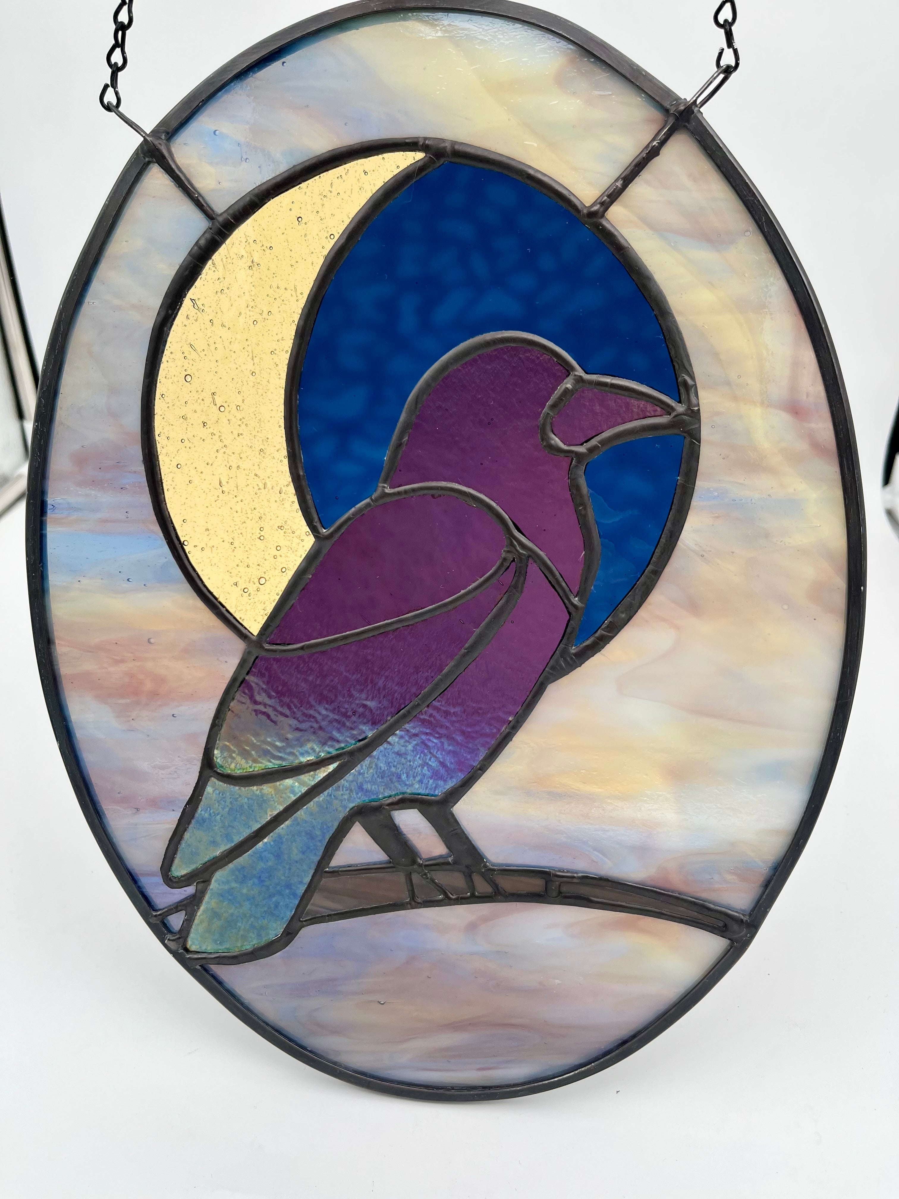 Raven Crescent Moon Stained Glass Sun Catcher