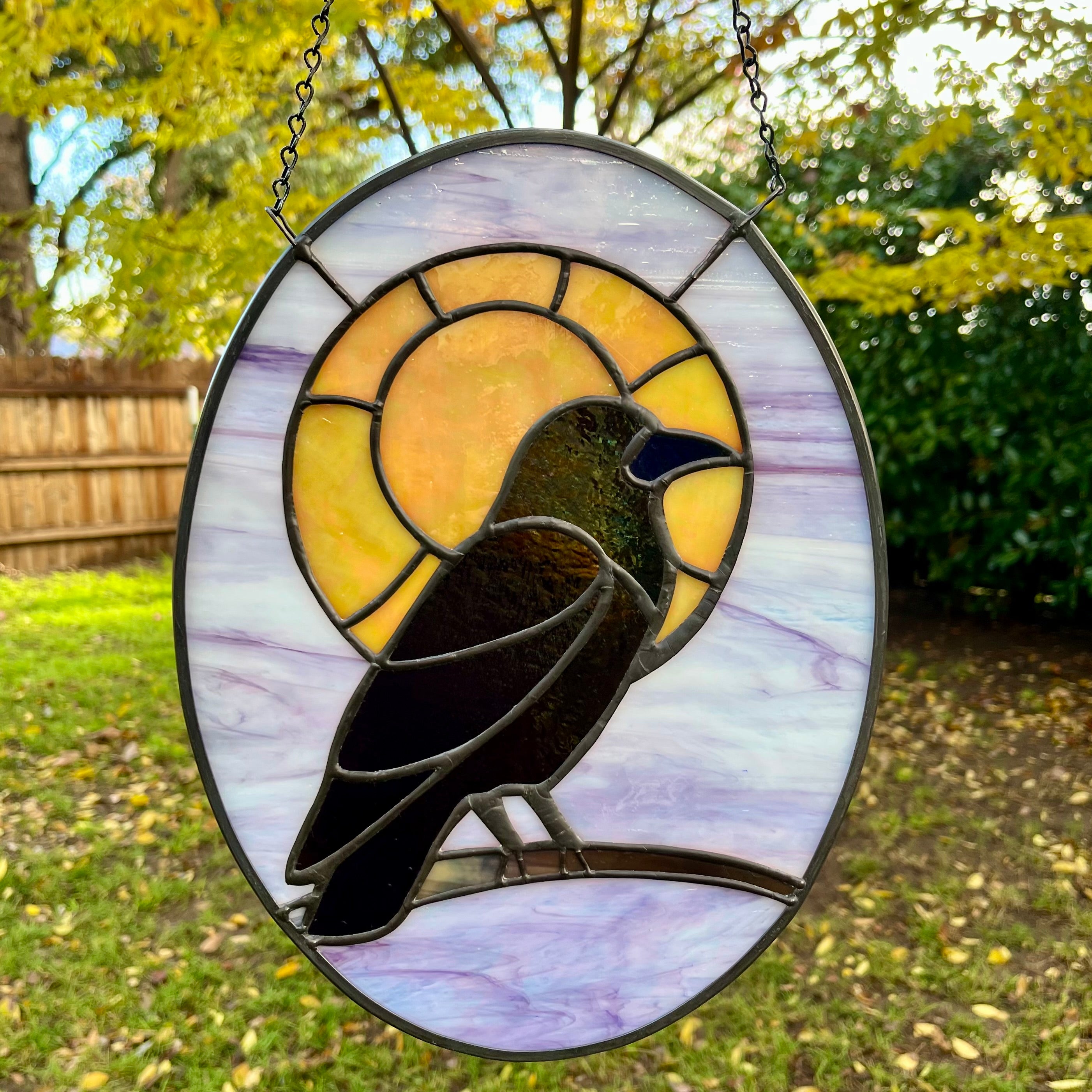 Raven Full Moon Stained Glass Sun Catcher