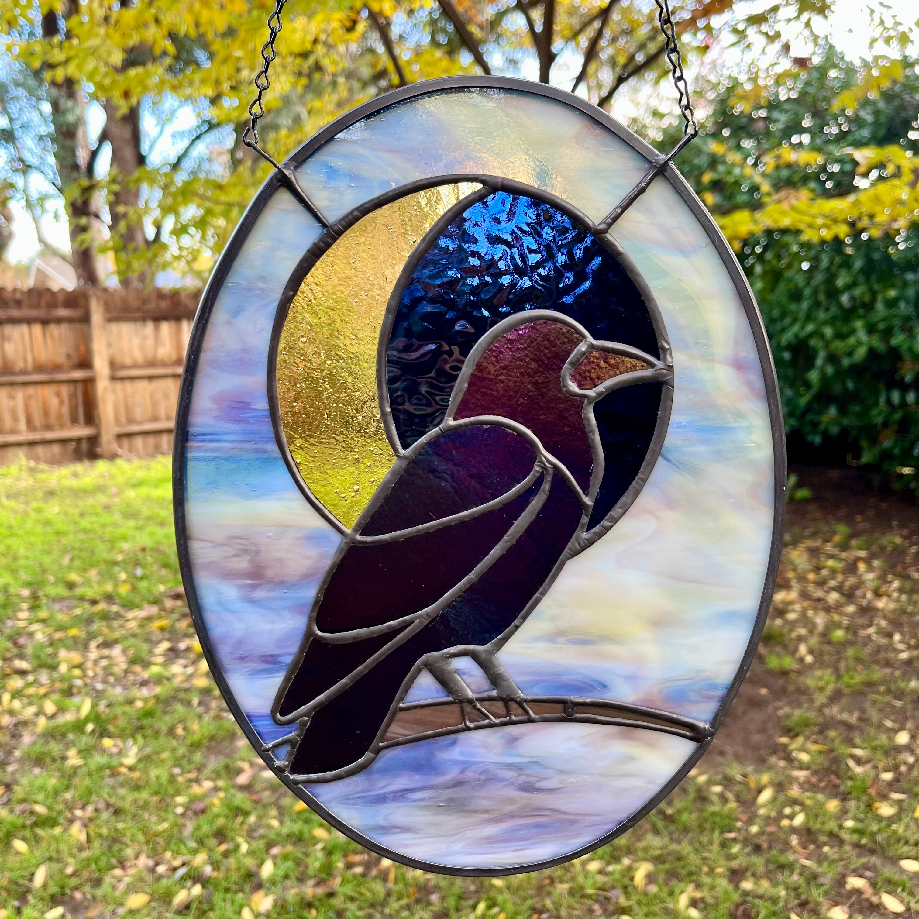 Raven Crescent Moon Stained Glass Sun Catcher