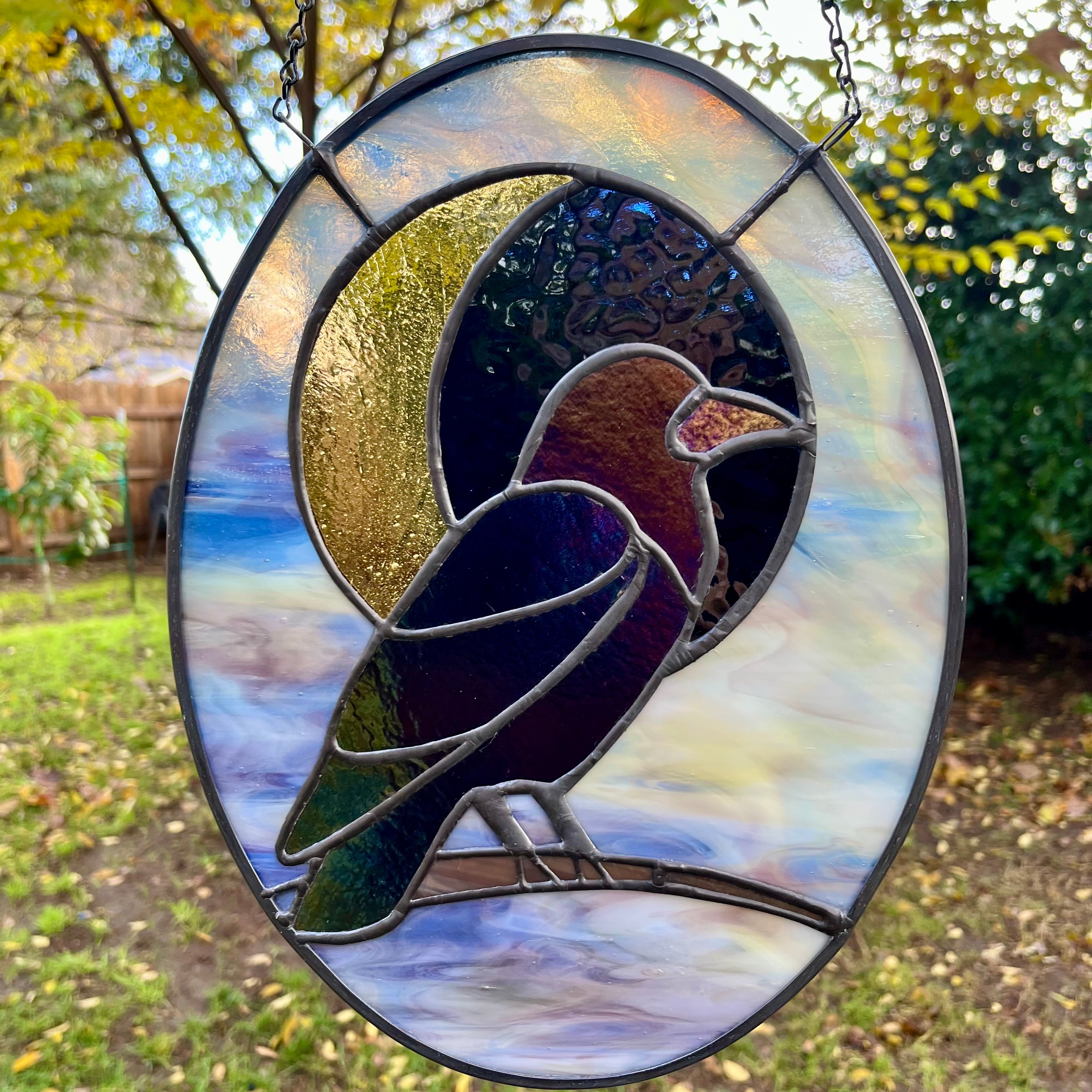 Raven Crescent Moon Stained Glass Sun Catcher