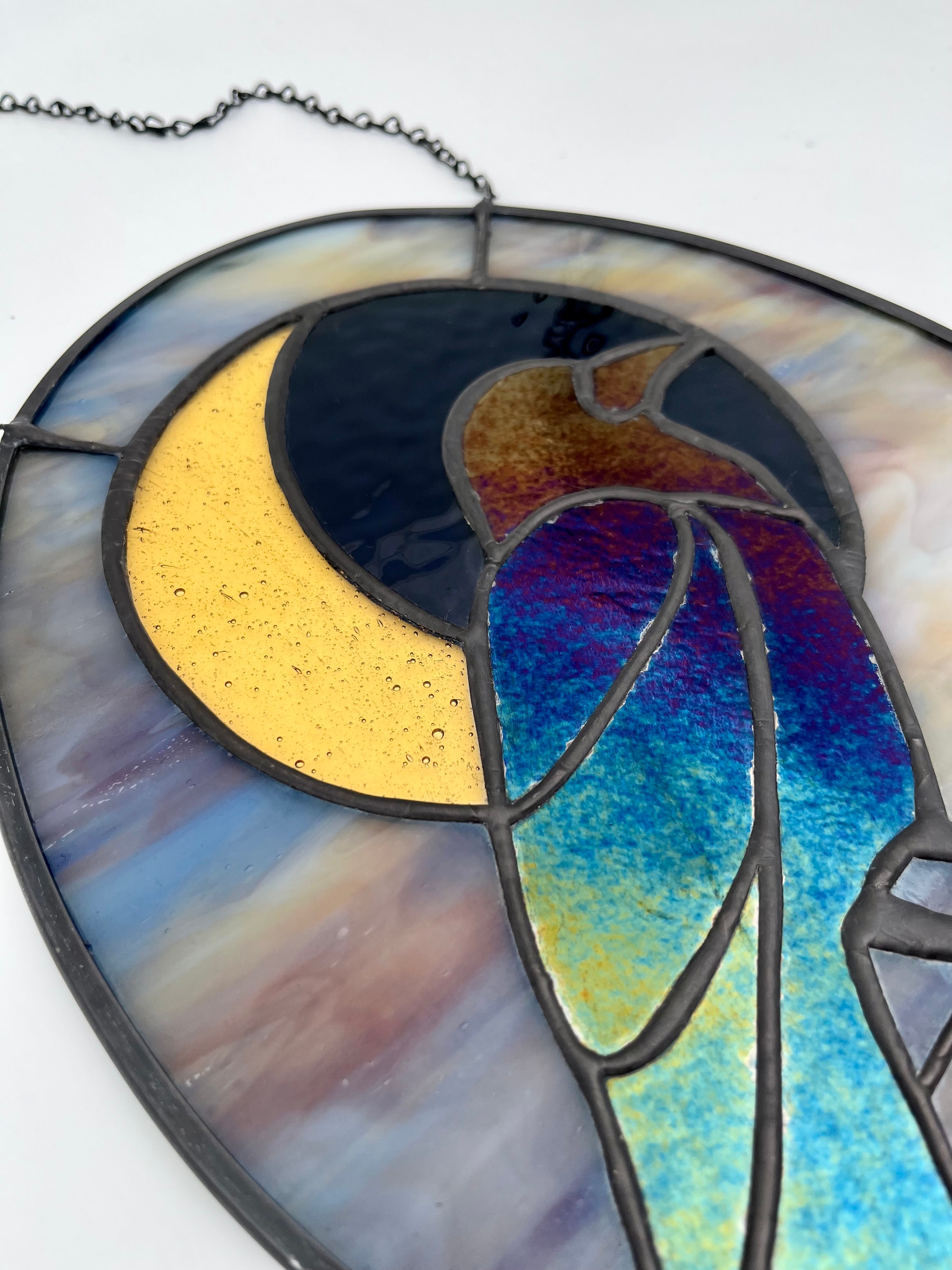 Raven Crescent Moon Stained Glass Sun Catcher