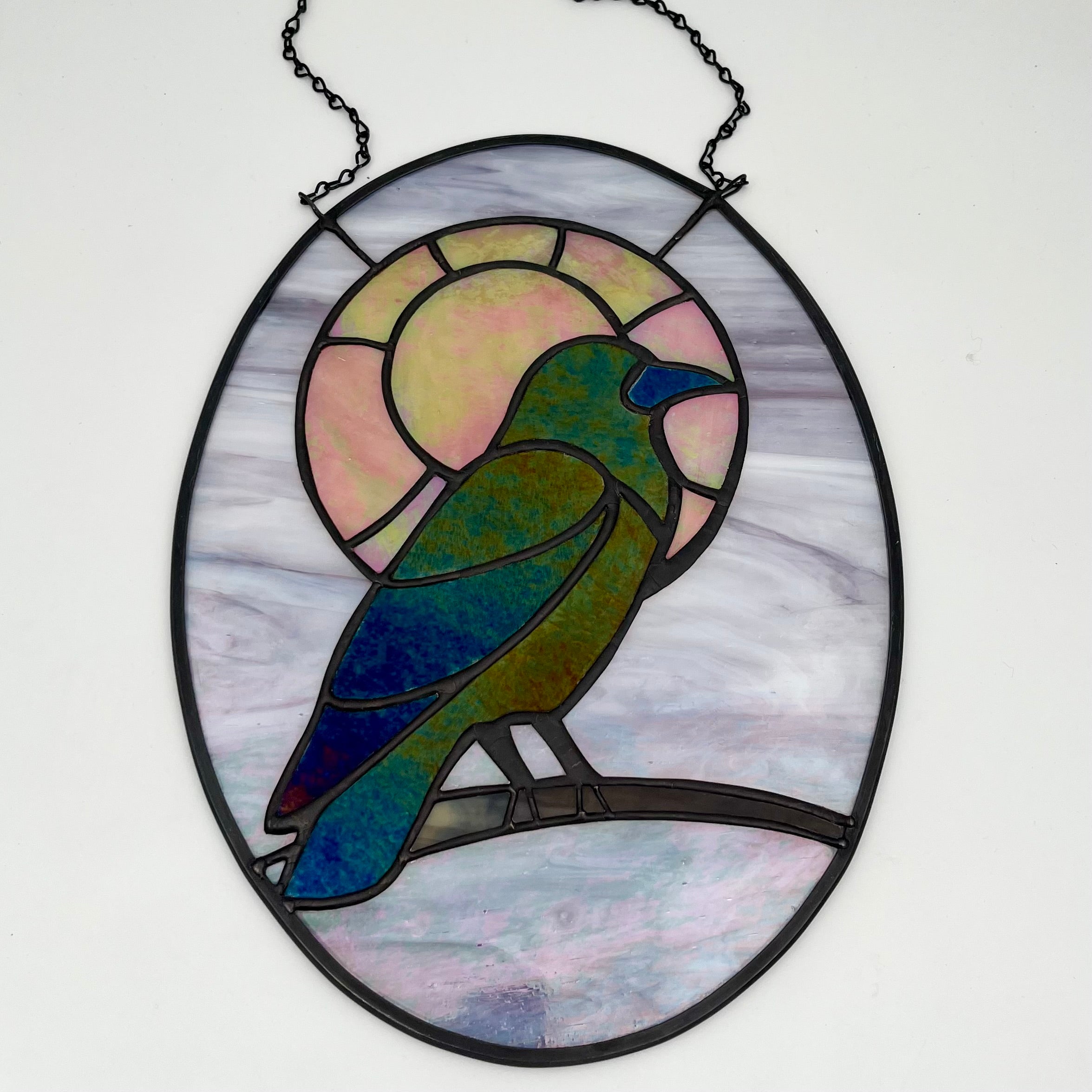 Raven Full Moon Stained Glass Sun Catcher