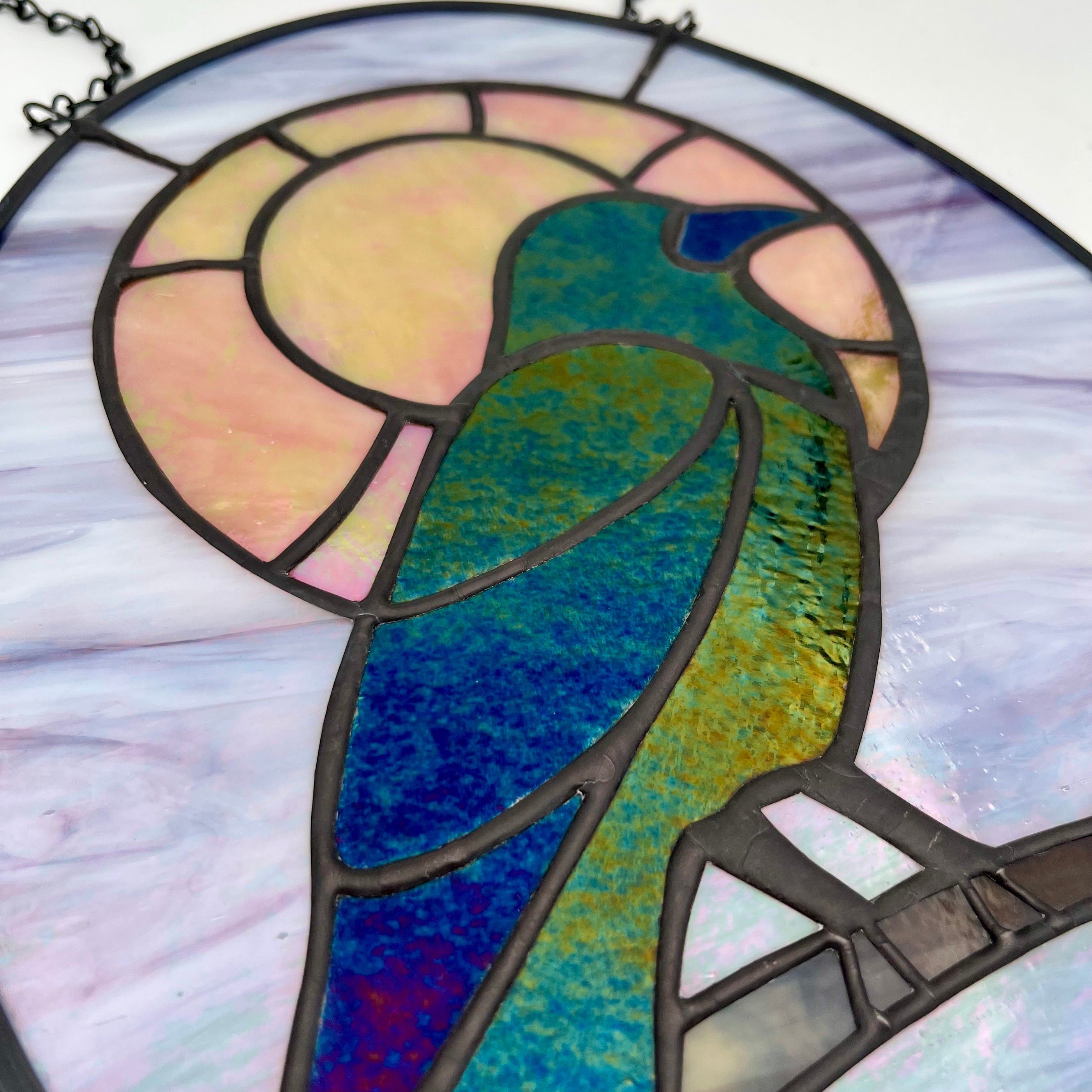 Raven Full Moon Stained Glass Sun Catcher