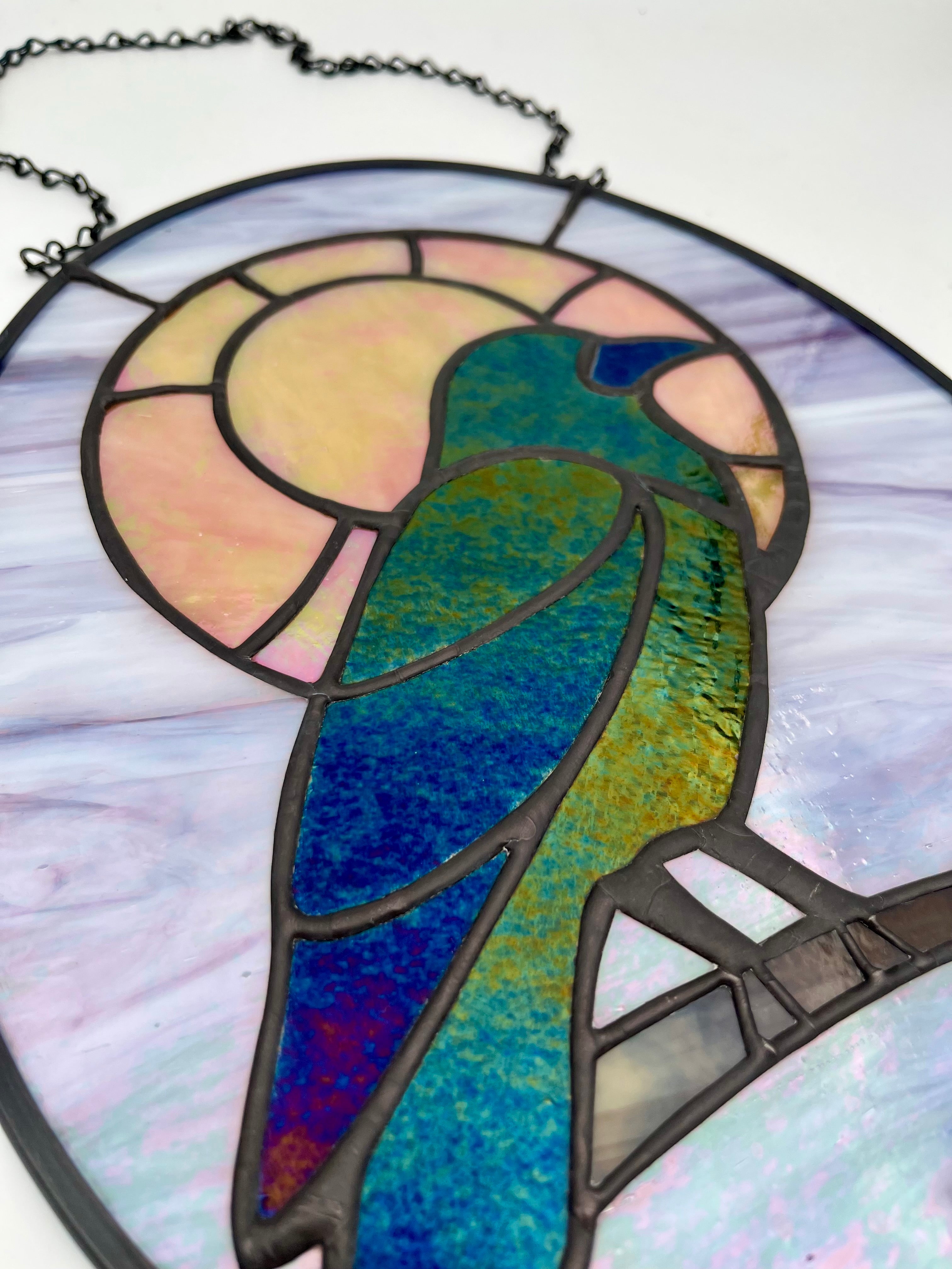 Raven Full Moon Stained Glass Sun Catcher