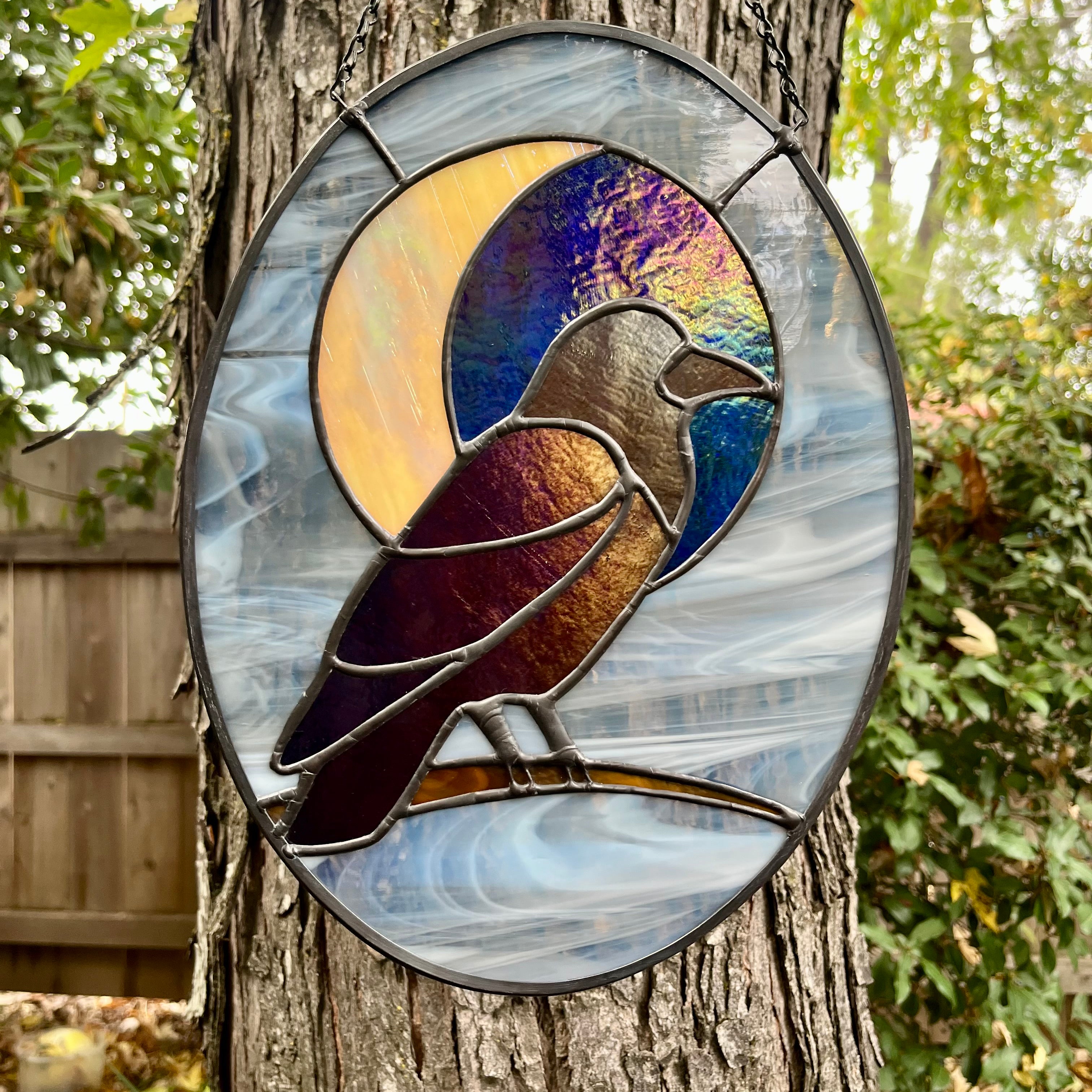 Raven Crescent Moon Stained Glass Sun Catcher