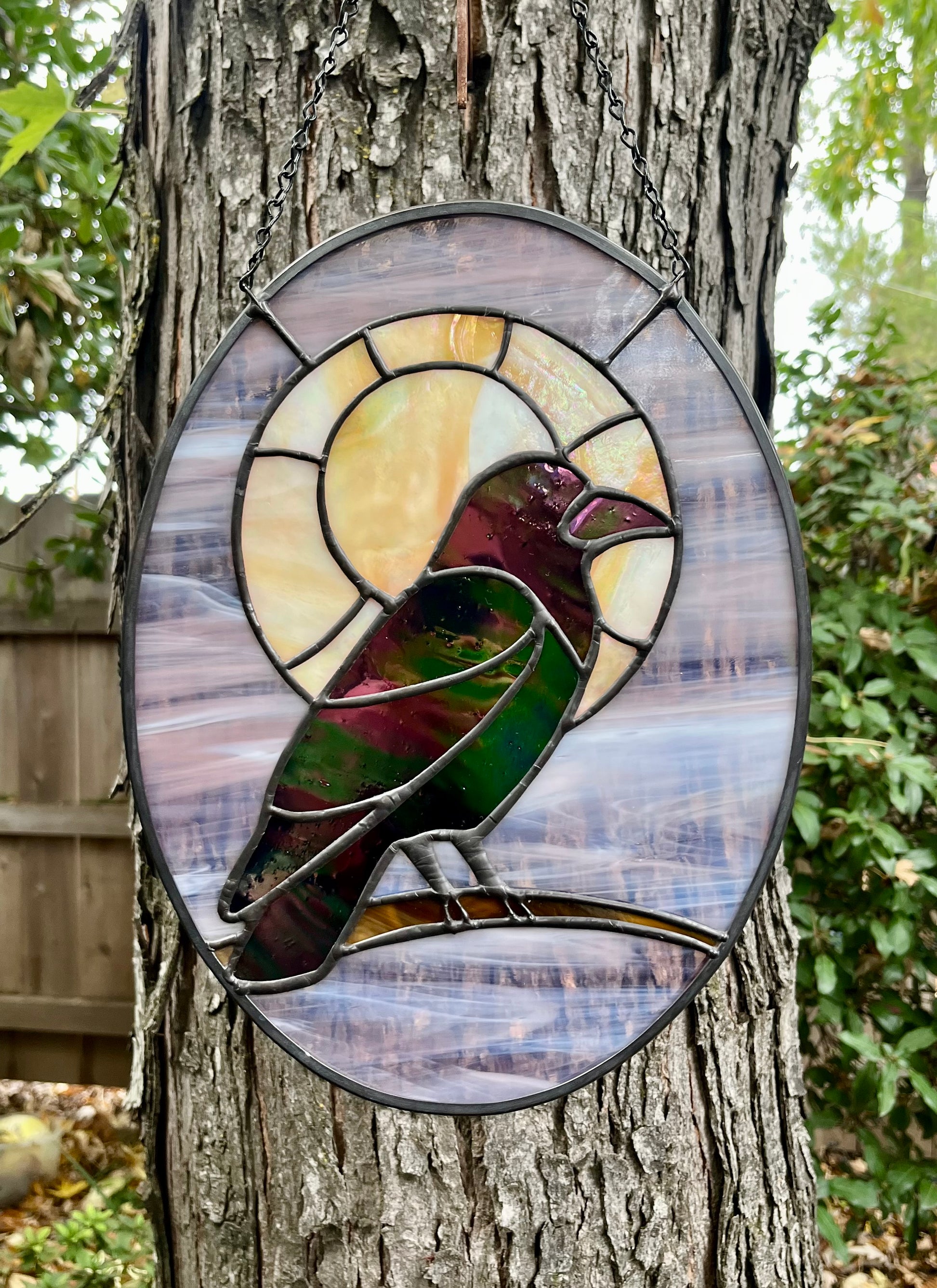 Raven Full Moon Stained Glass Sun Catcher