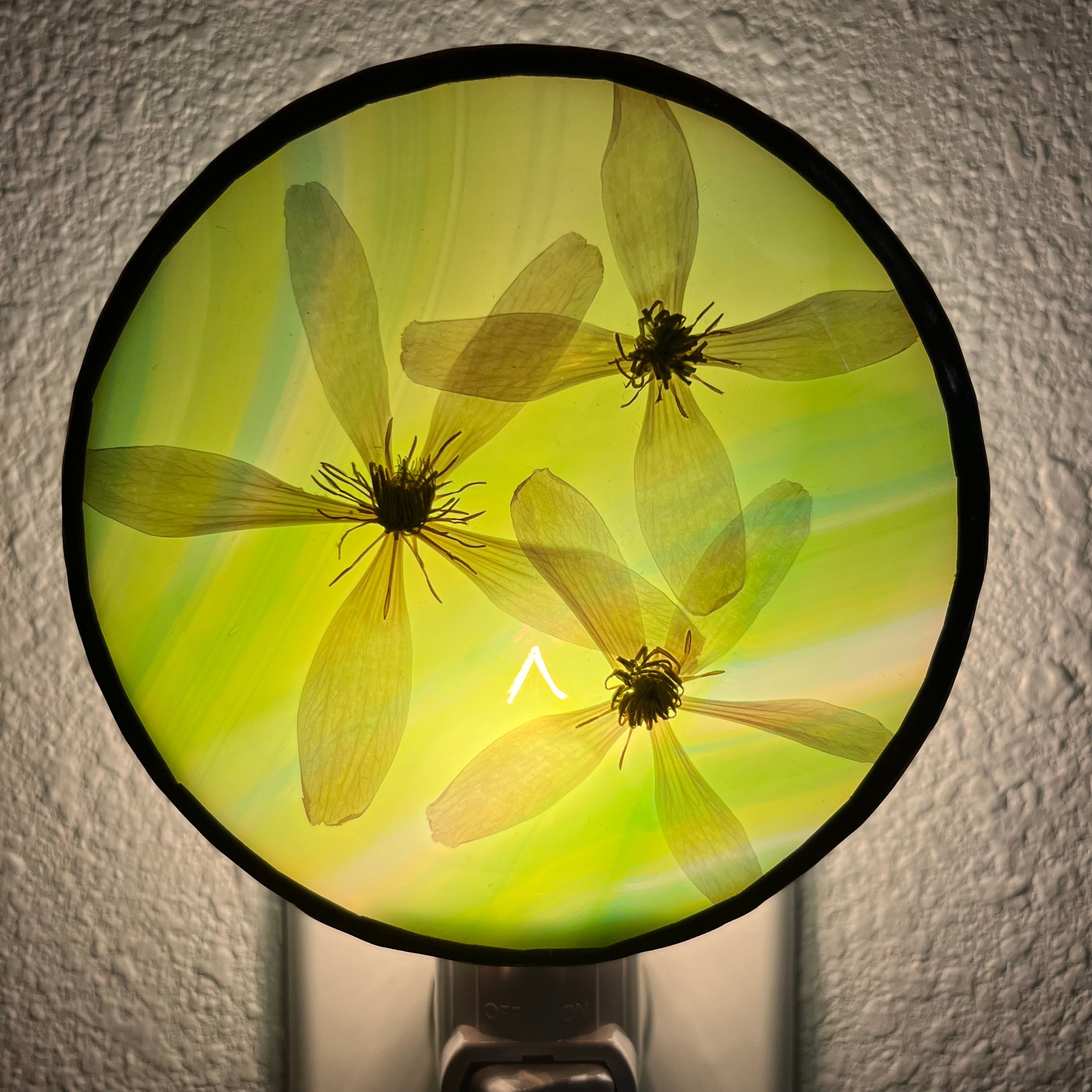 Francesca Lime Green Clematis Stained Glass Night Light