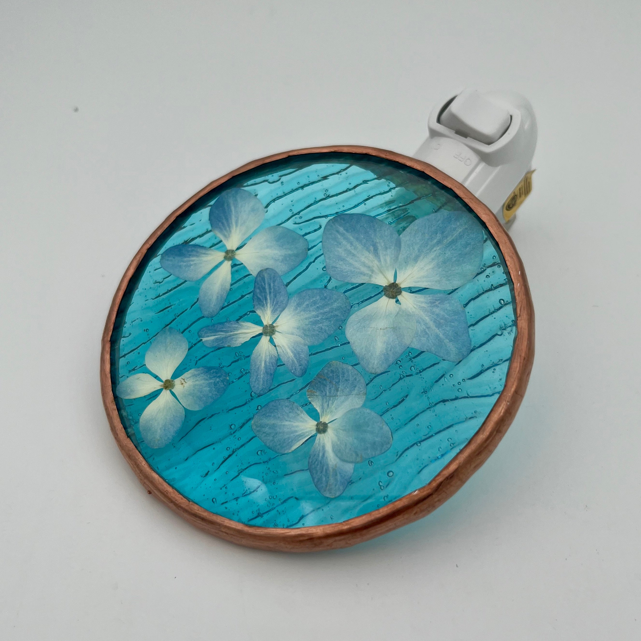 Sylvia Blue Hydrangea Stained Glass Night Light
