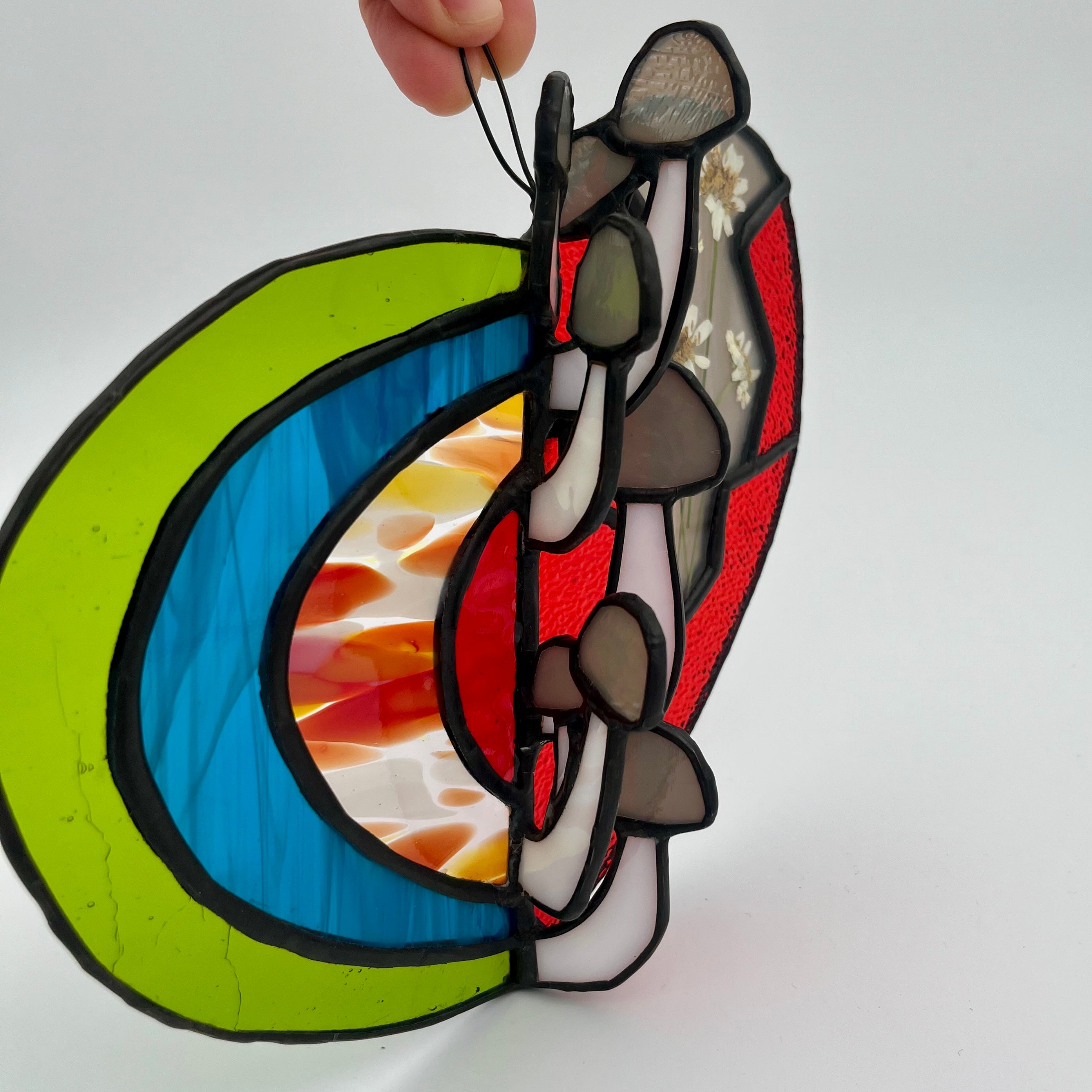 Growth Mushroom Heart Pressed Flower Stained Glass Art
