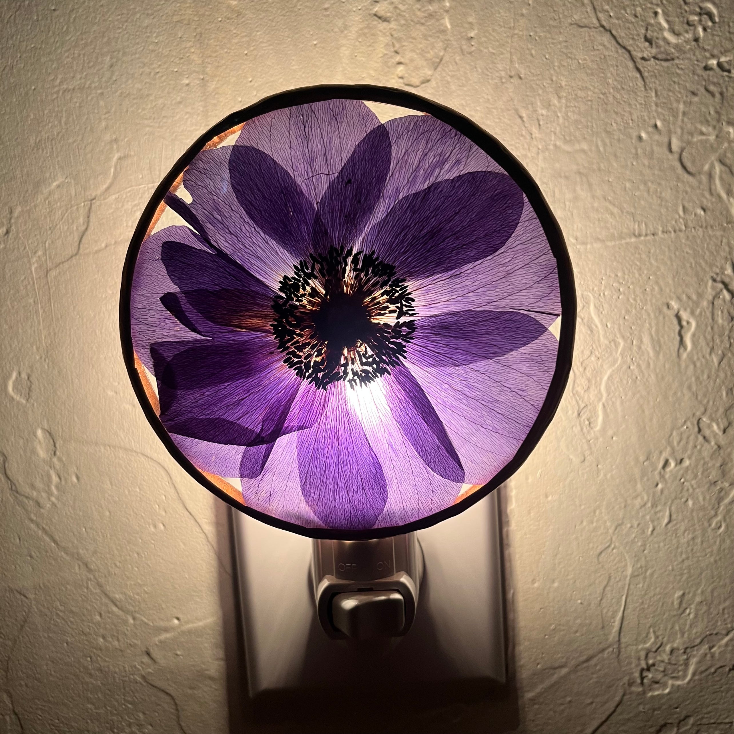 Sadie Purple Anemone Stained Glass Night Light