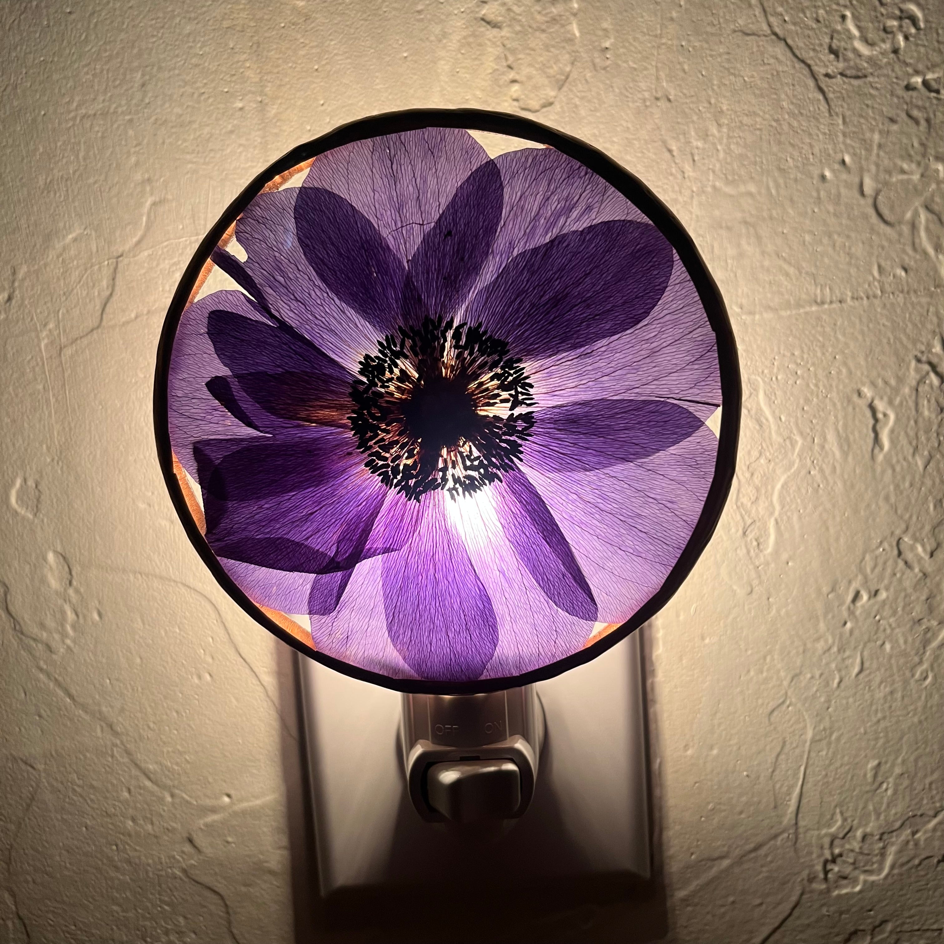 Sadie Purple Anemone Stained Glass Night Light
