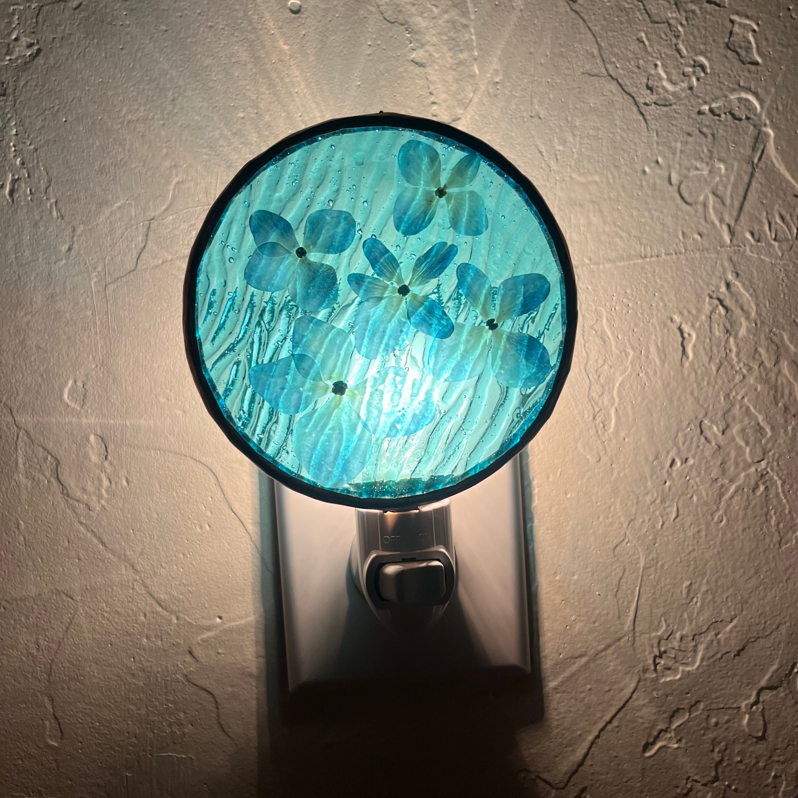 Sylvia Blue Hydrangea Stained Glass Night Light