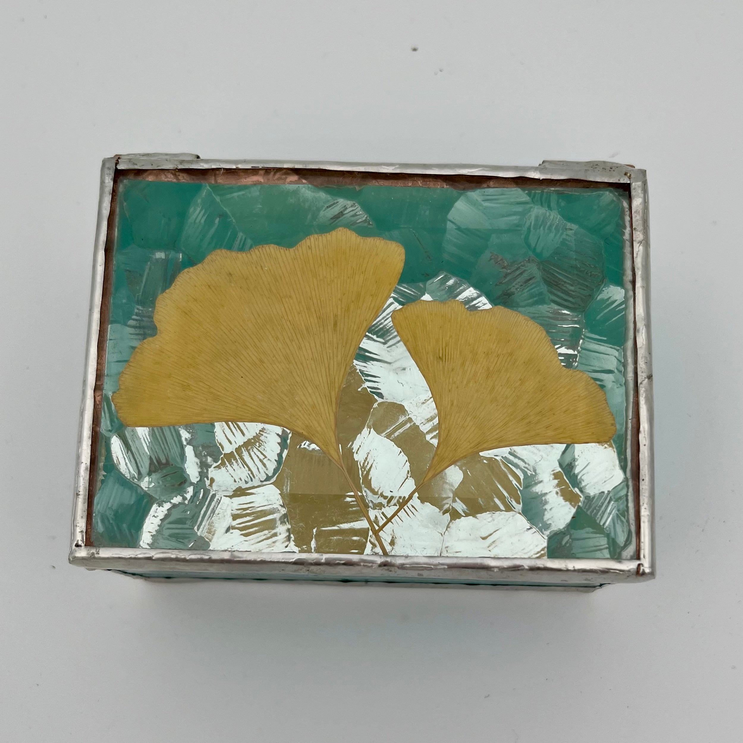 Autumn Ginkgo Iridescent Teal Jewelry Box