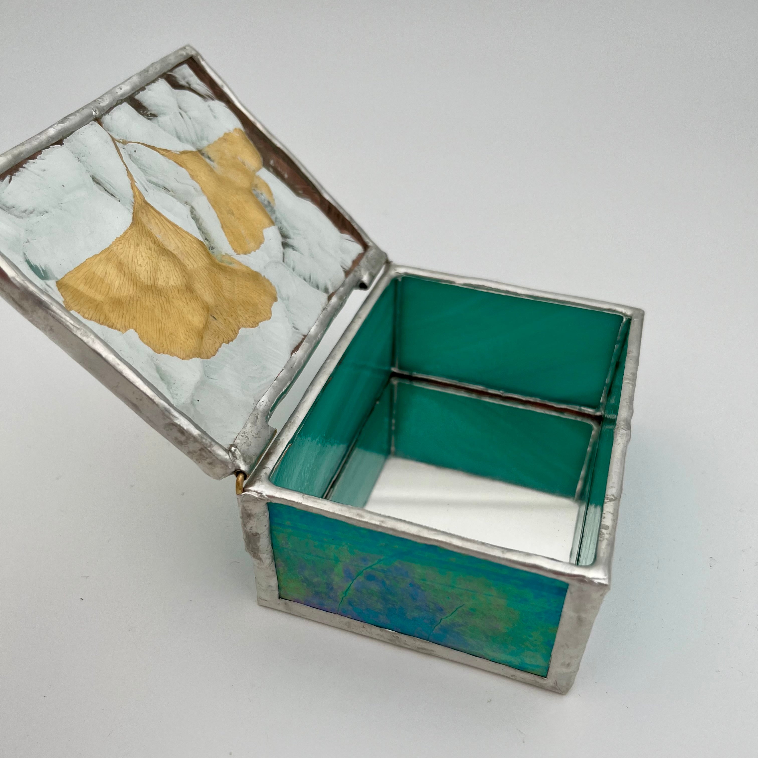 Autumn Ginkgo Iridescent Teal Jewelry Box