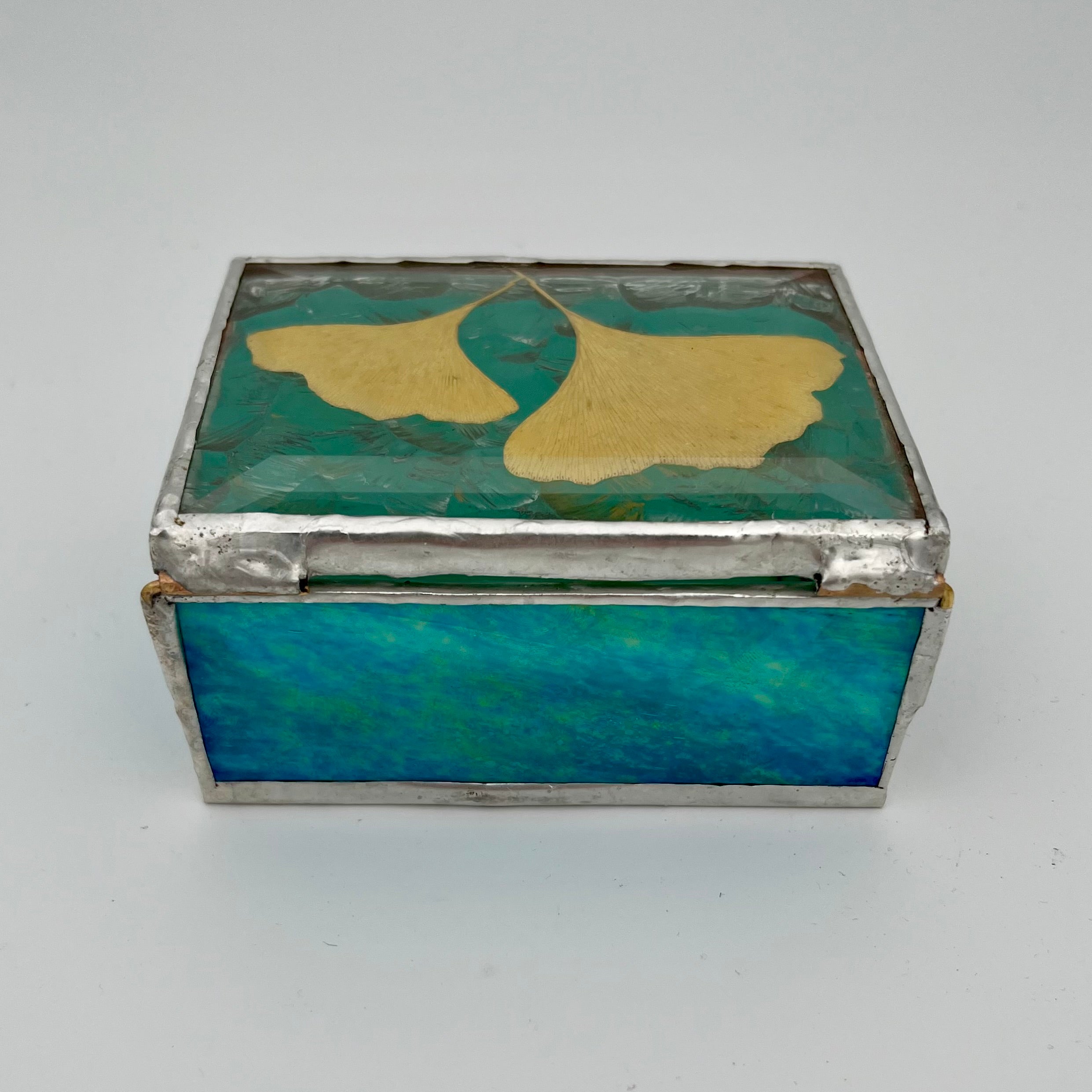Autumn Ginkgo Iridescent Teal Jewelry Box