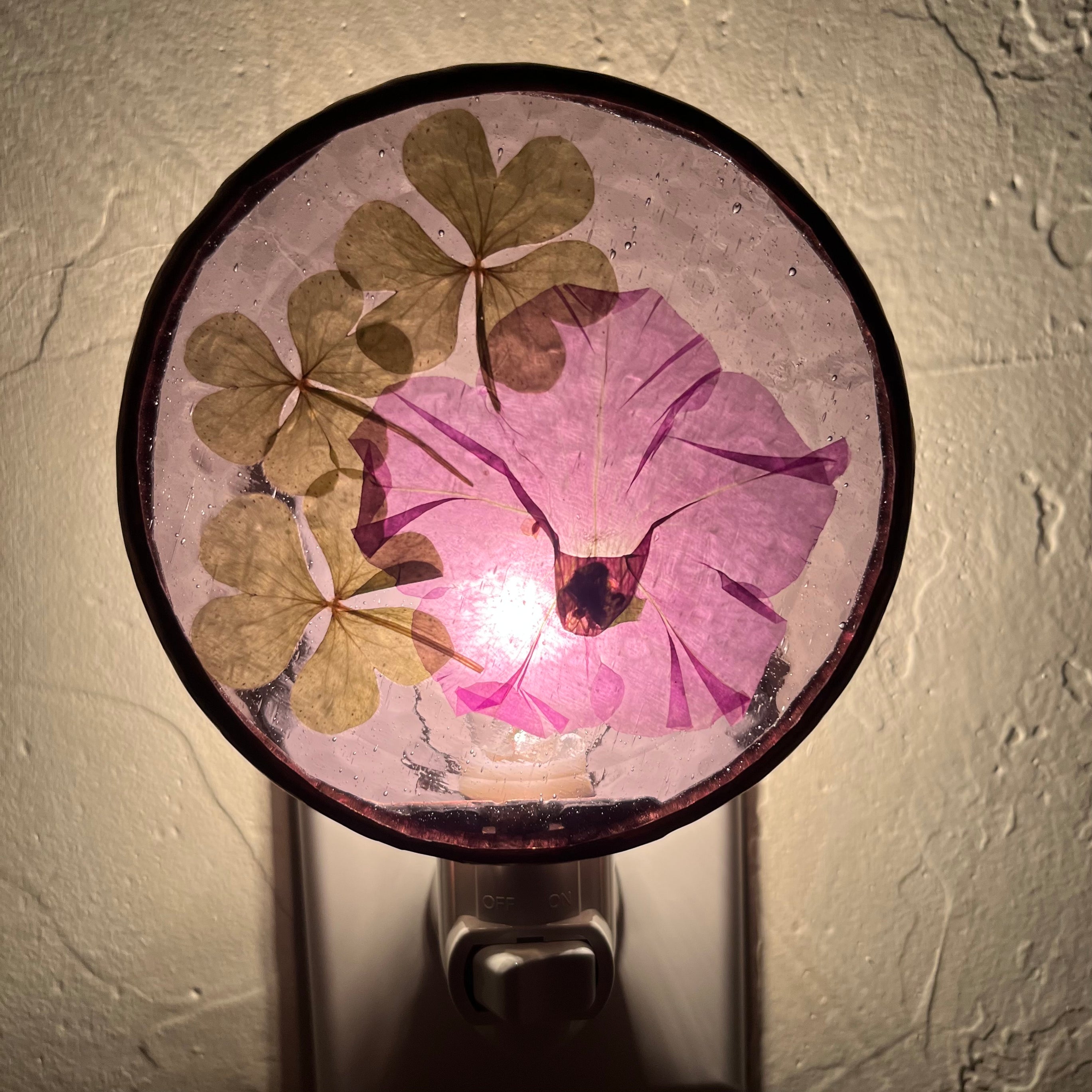 Erin Purple Clover Stained Glass Night Light