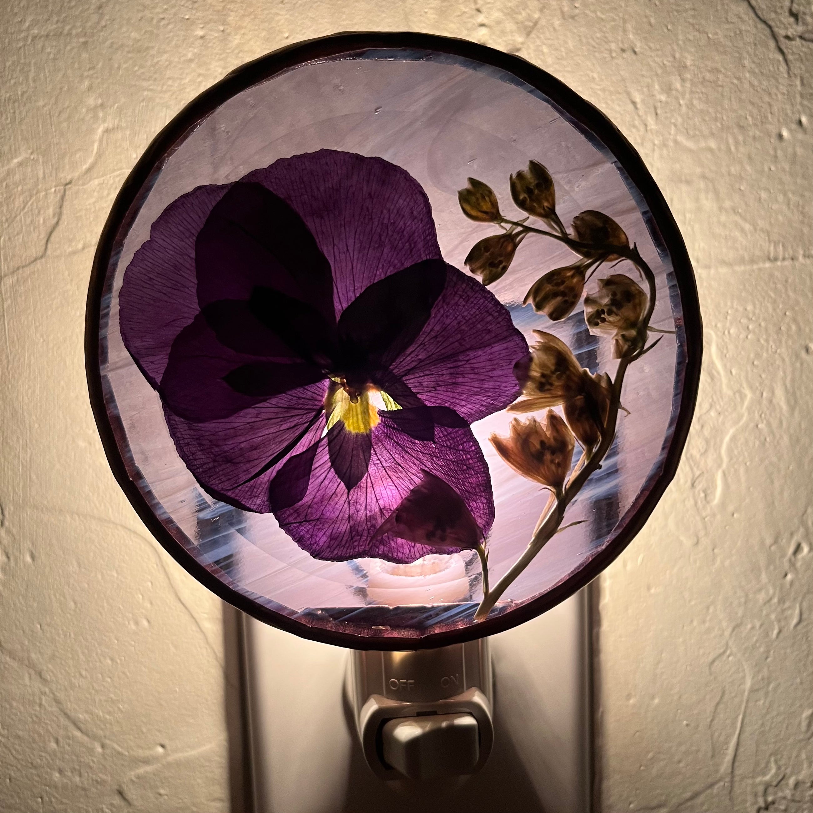 Camilla Purple Pansy Stained Glass Night Light