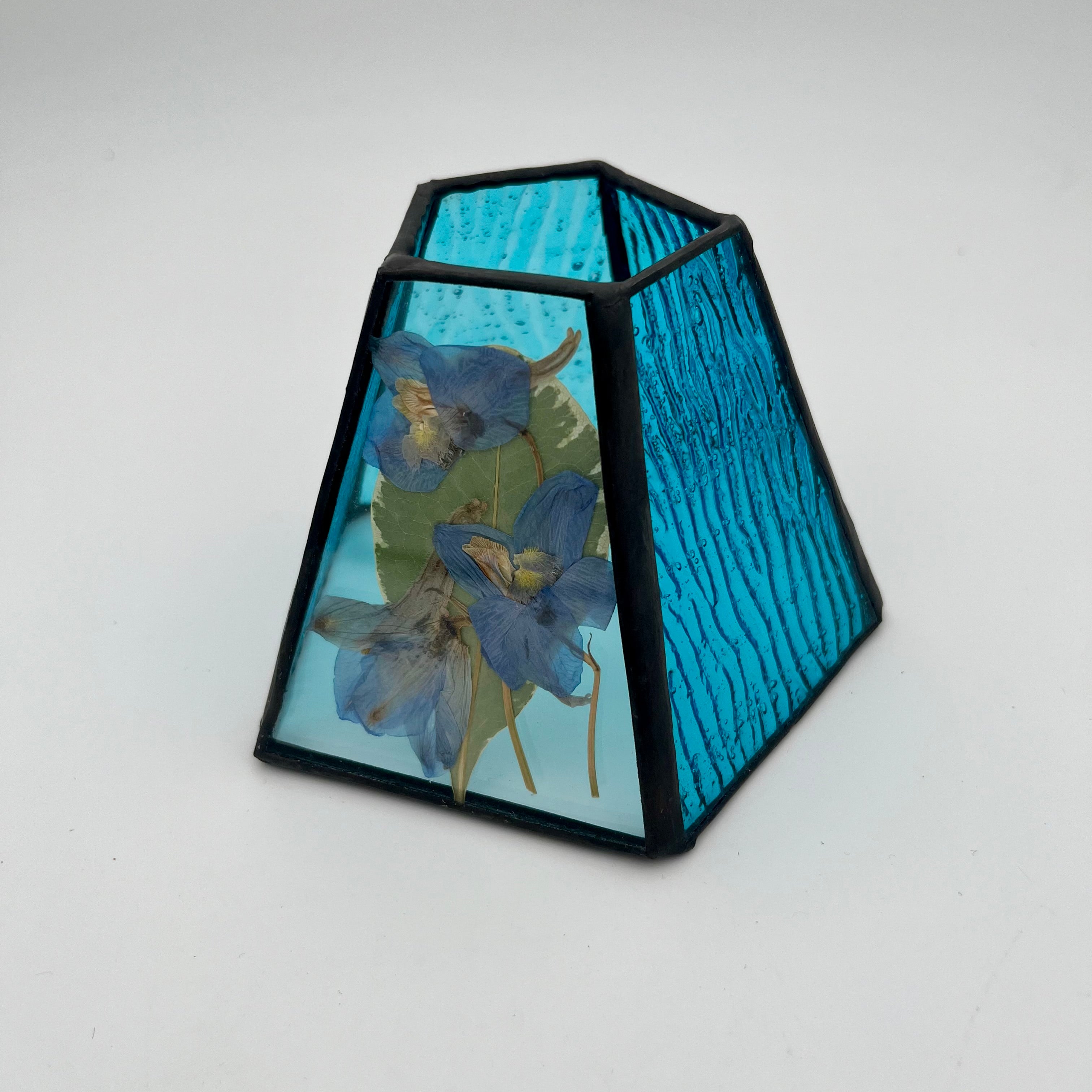 Gladys Turquoise Larkspur Stained Glass Candle Lamp – Bree Glass