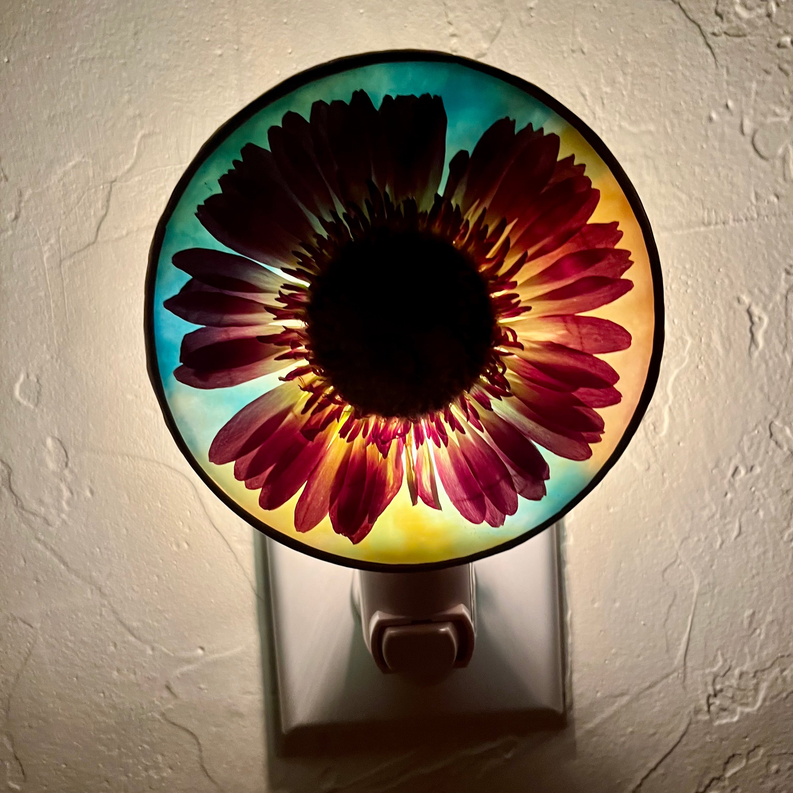 Stella Pink Gerbera Daisy Stained Glass Night Light