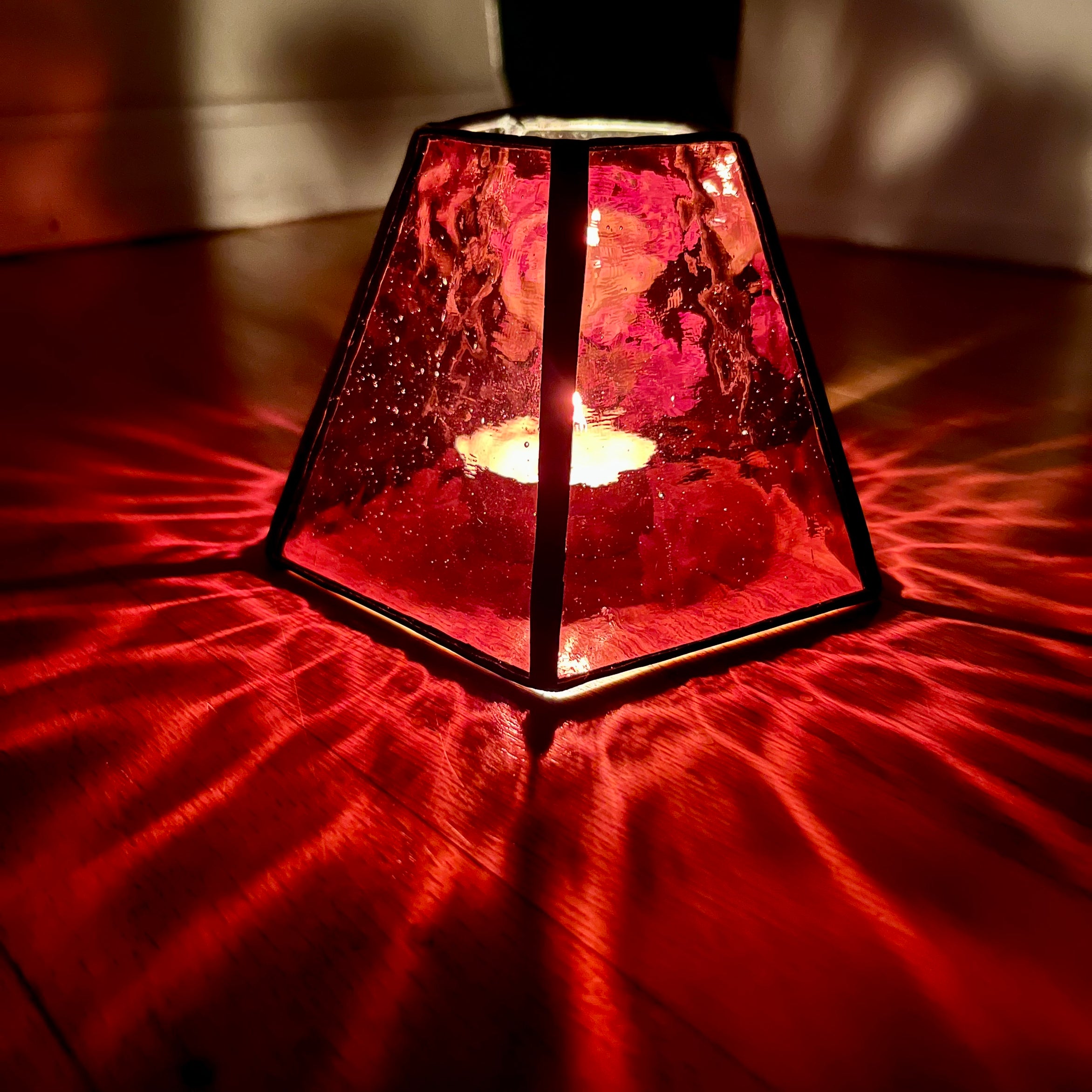 Jillian Lantana Purple Stained Glass Candle Lamp