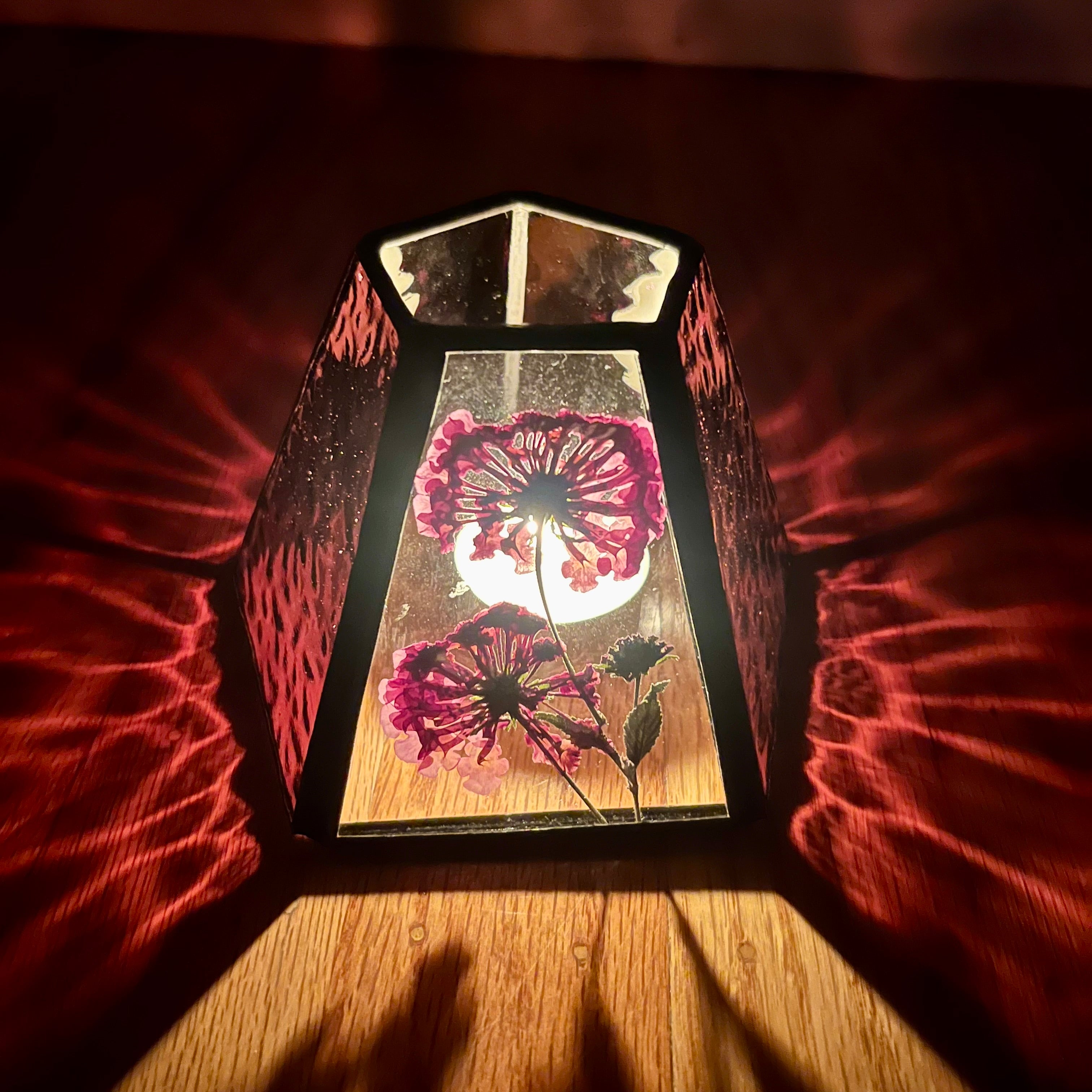 Jillian Lantana Purple Stained Glass Candle Lamp