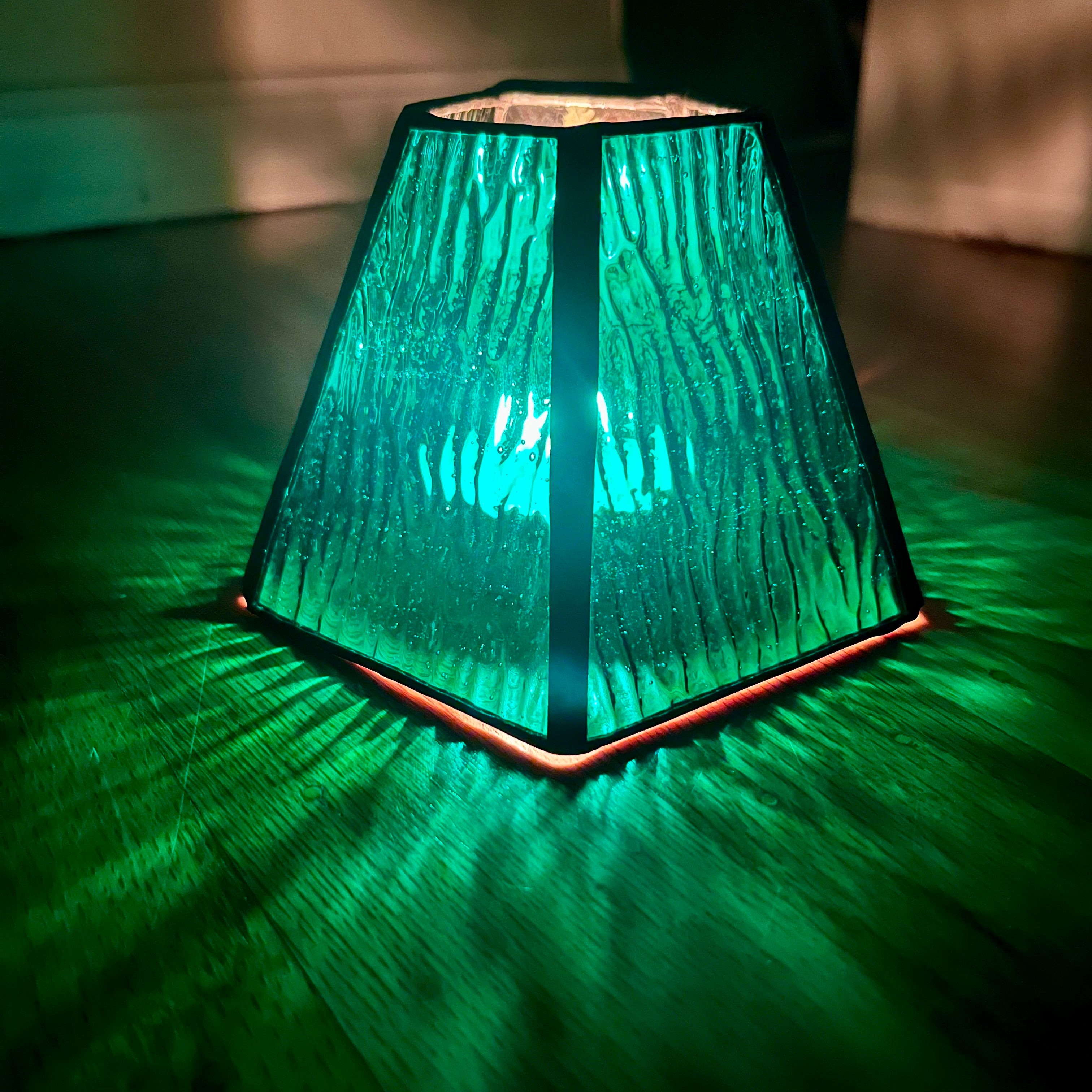 Amy Fern Iridescent Green Stained Glass Candle Lamp
