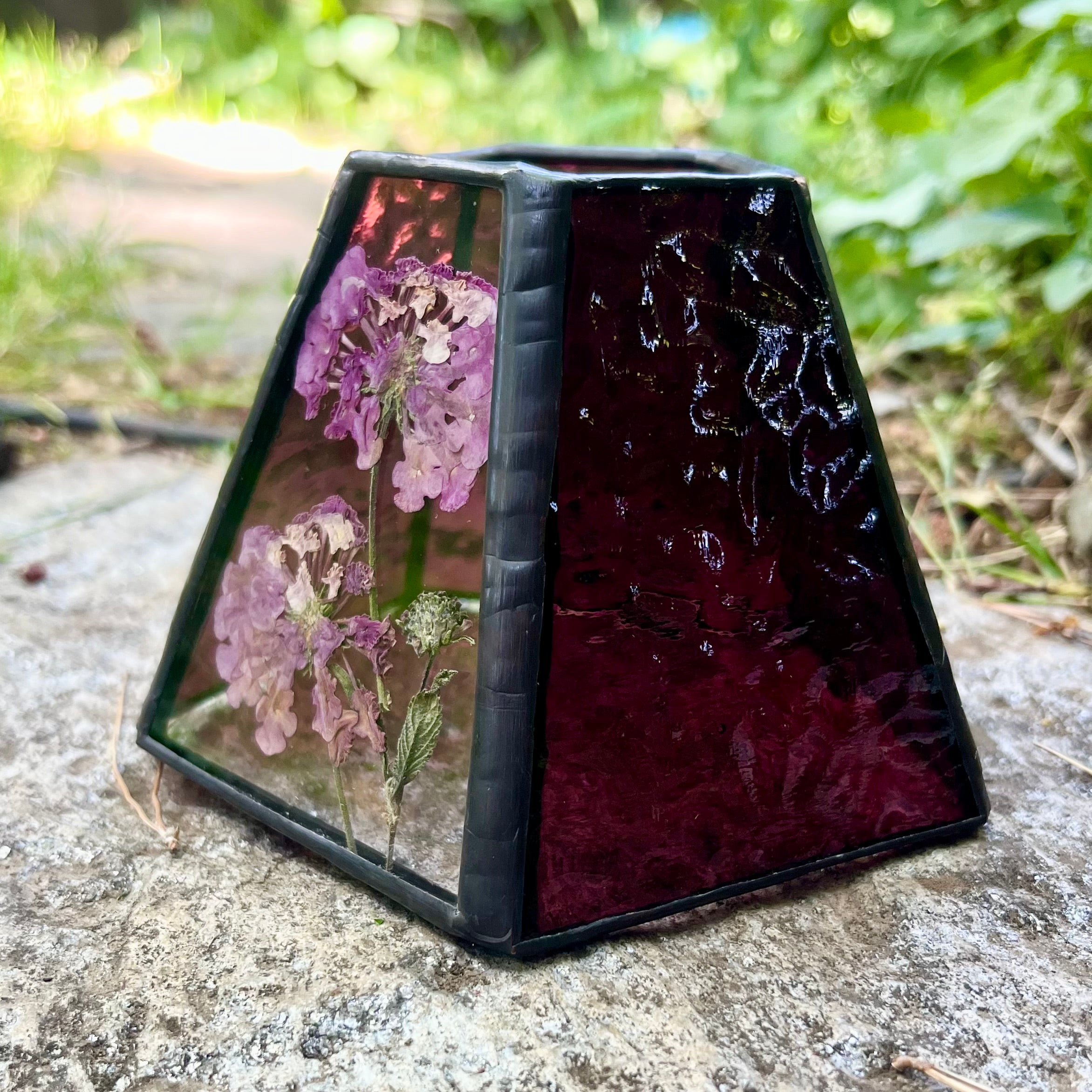 Jillian Lantana Purple Stained Glass Candle Lamp