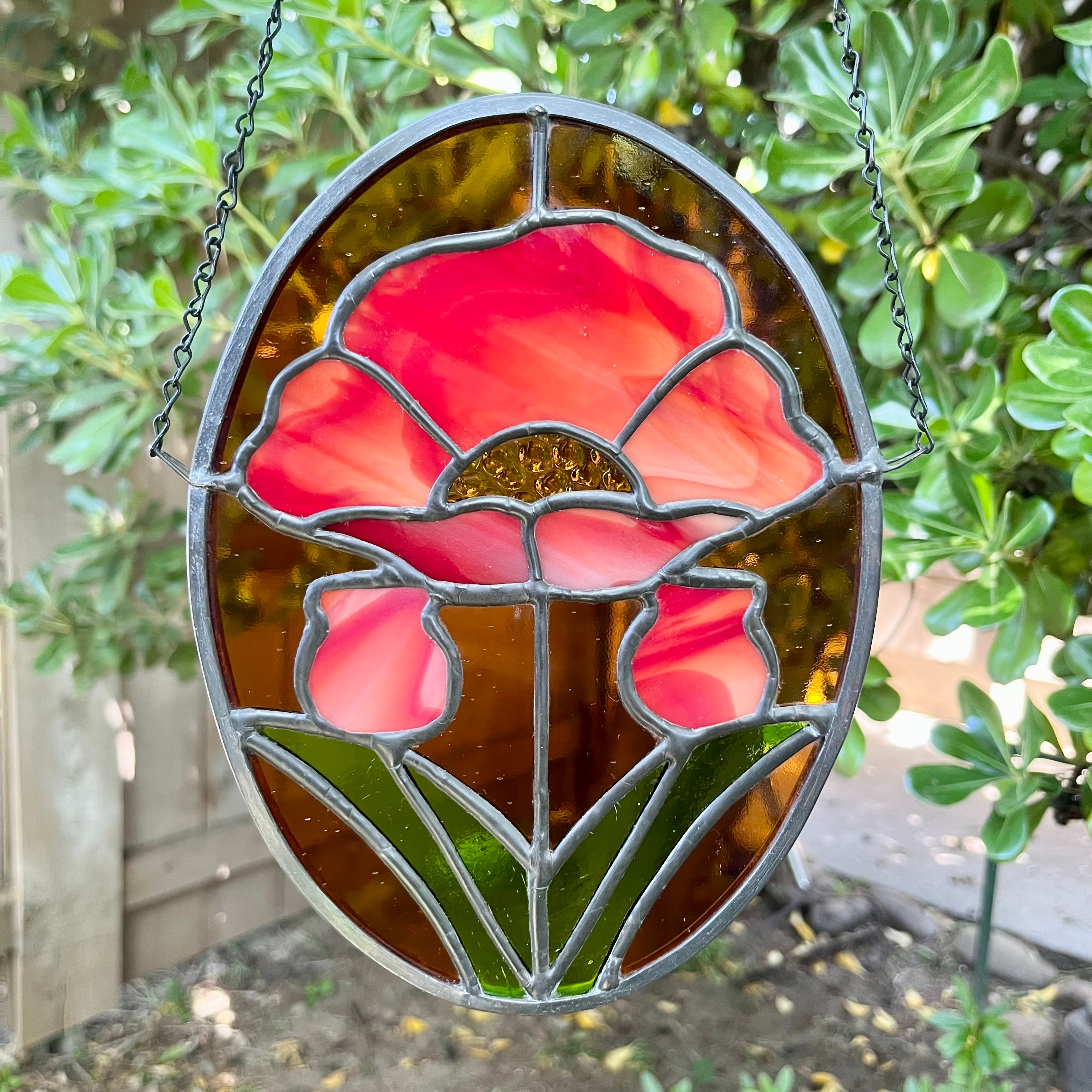 Erica Poppy Stained Glass Sun Catcher