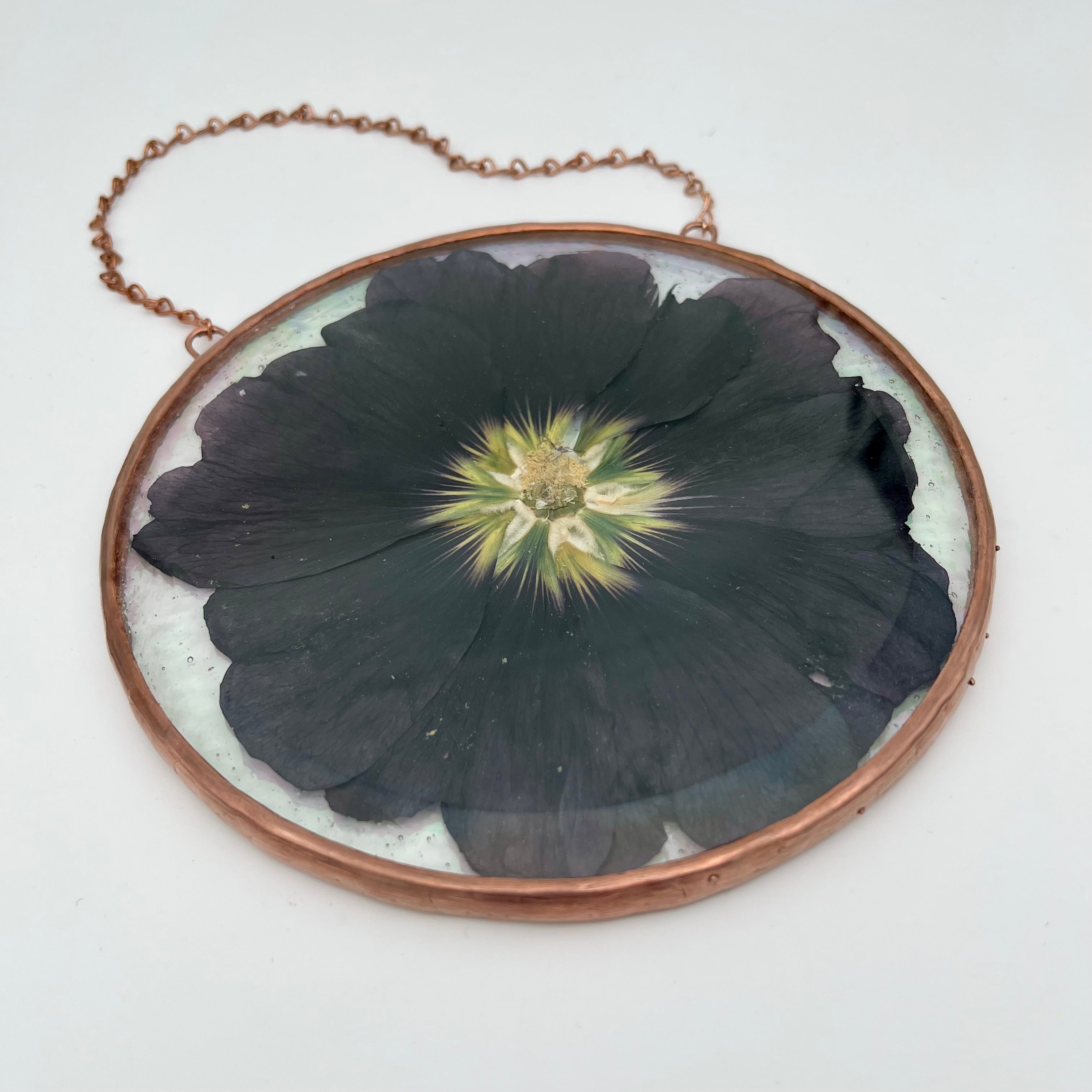 Ethel Black Hollyhock Stained Glass Sun Catcher