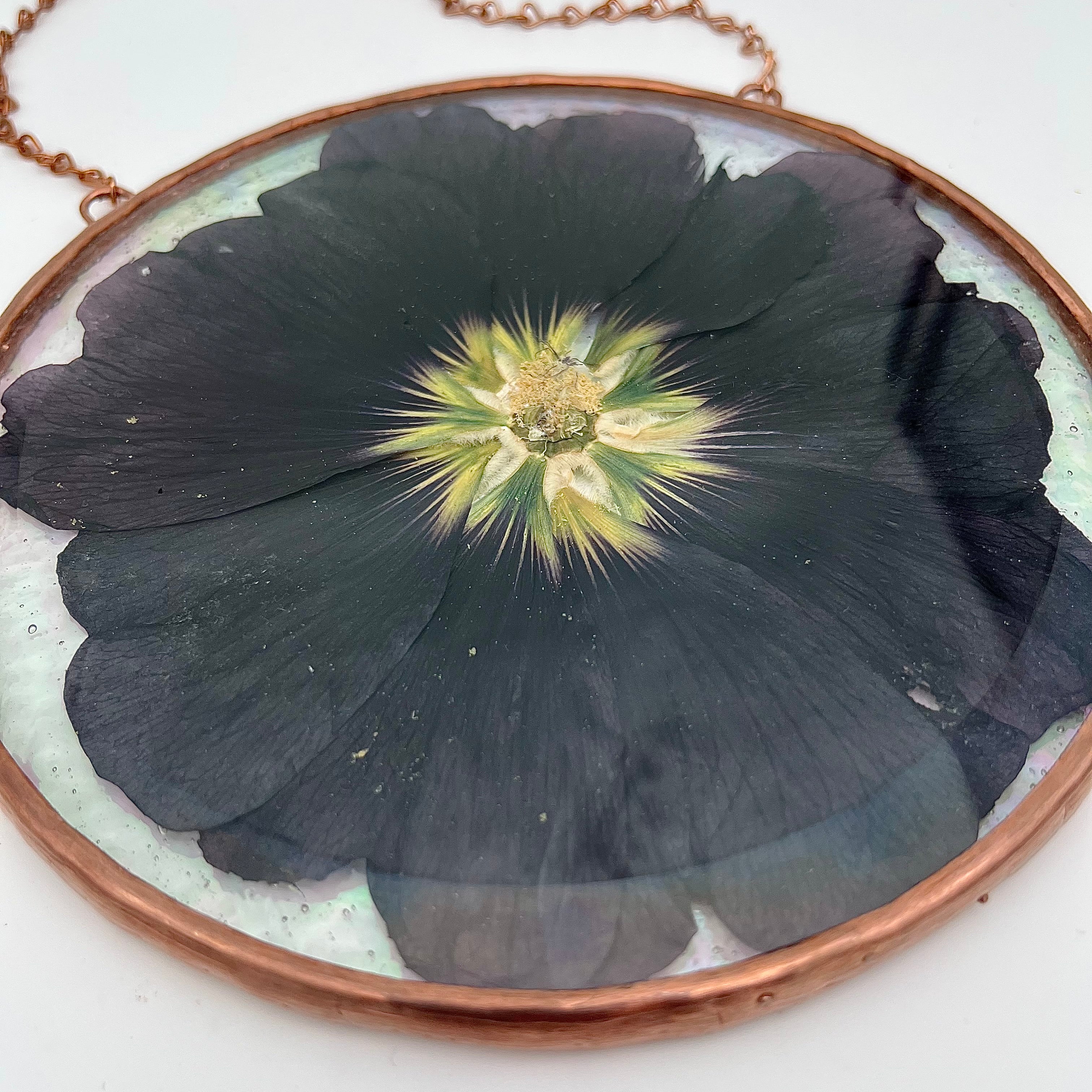 Ethel Black Hollyhock Stained Glass Sun Catcher