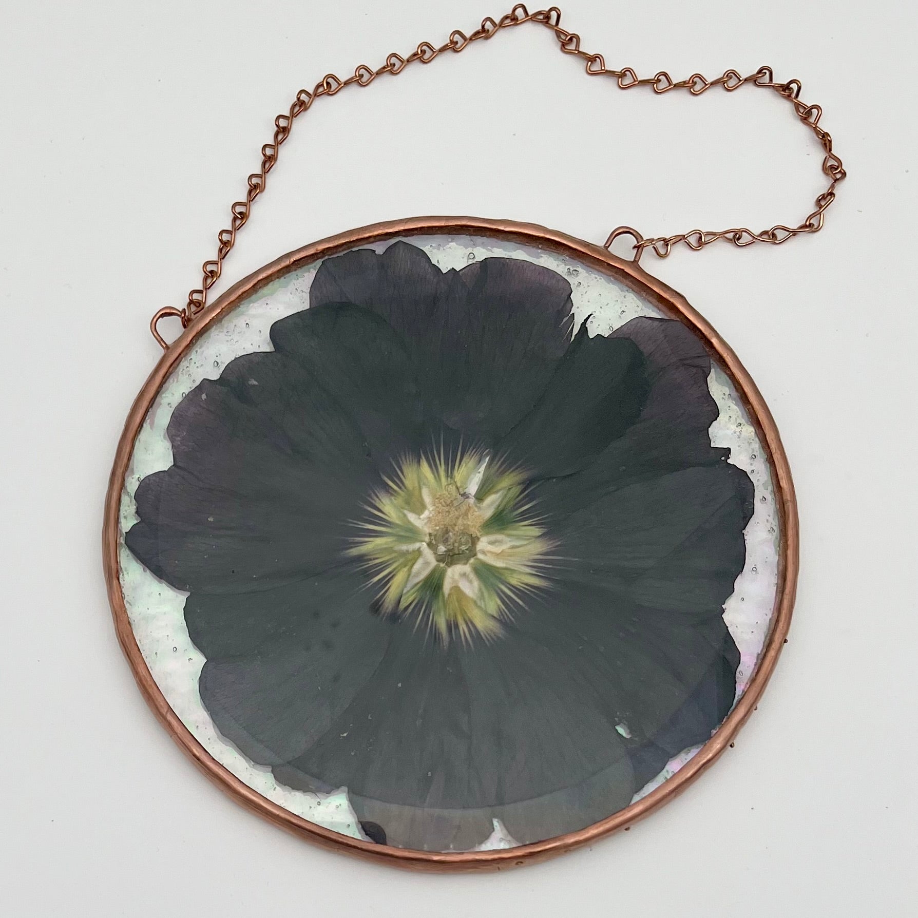 Ethel Black Hollyhock Stained Glass Sun Catcher