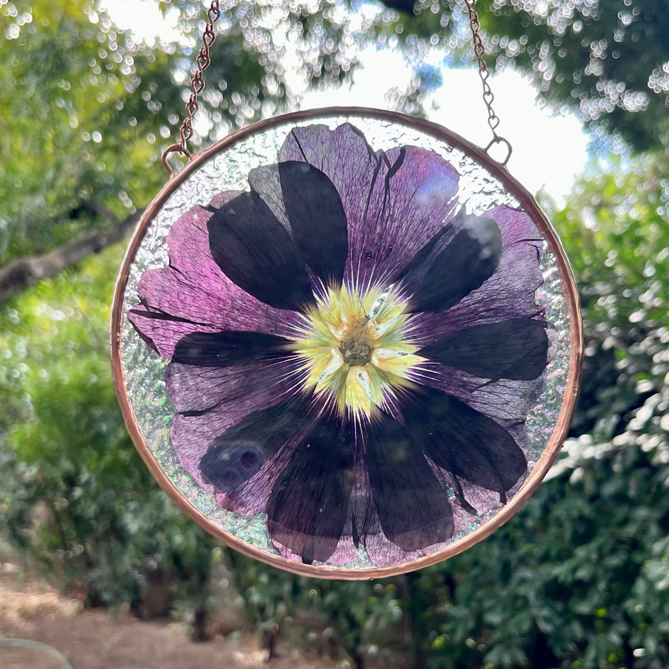 Ethel Black Hollyhock Stained Glass Sun Catcher