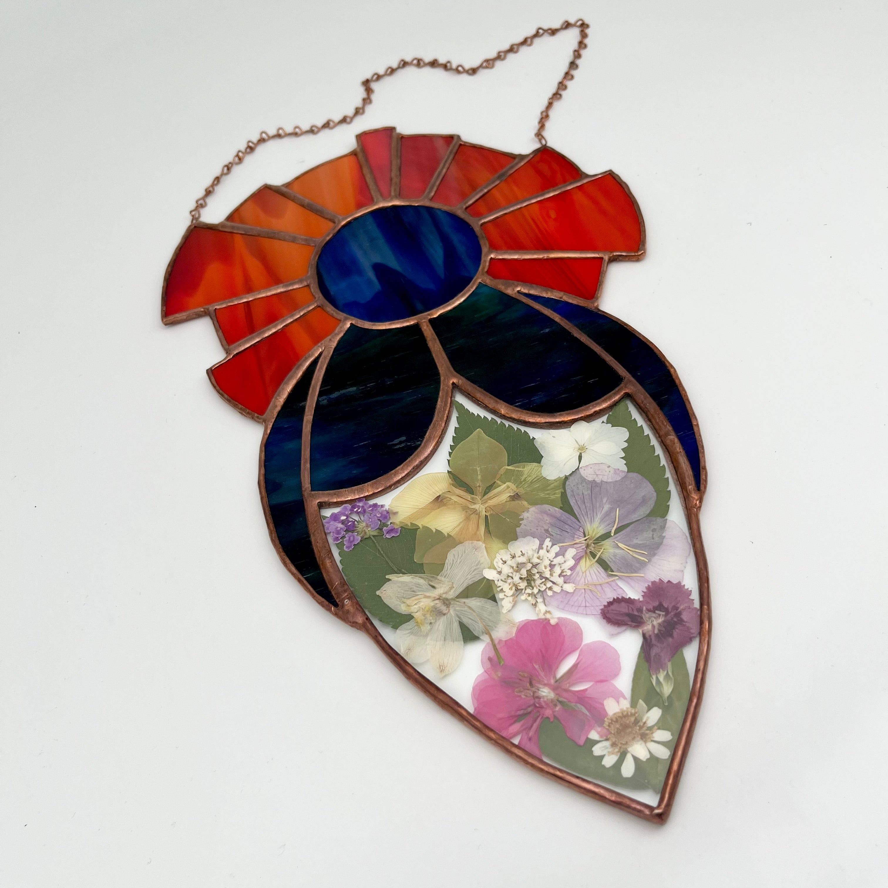 Goddess Pressed Flowers Stained Glass Sun Catcher
