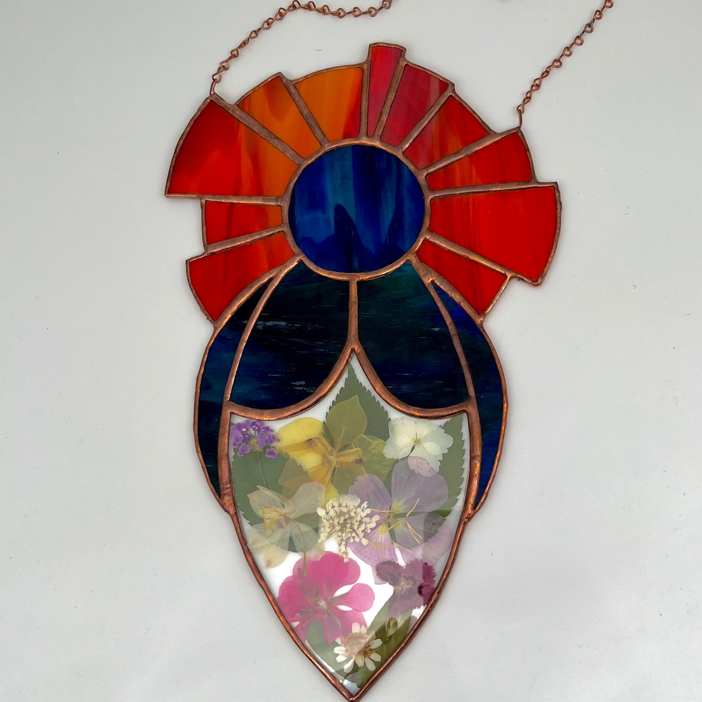 Goddess Pressed Flowers Stained Glass Sun Catcher