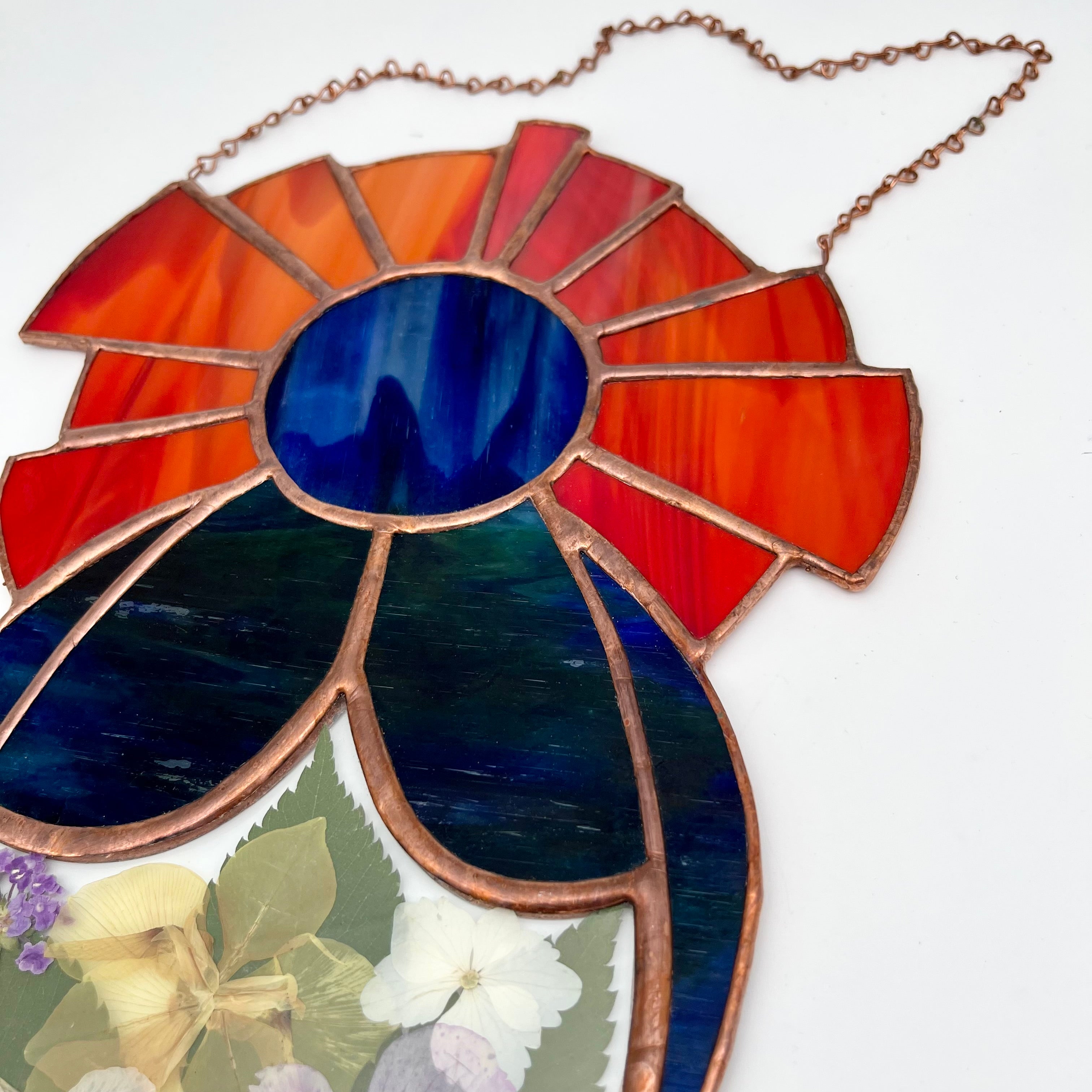 Goddess Pressed Flowers Stained Glass Sun Catcher