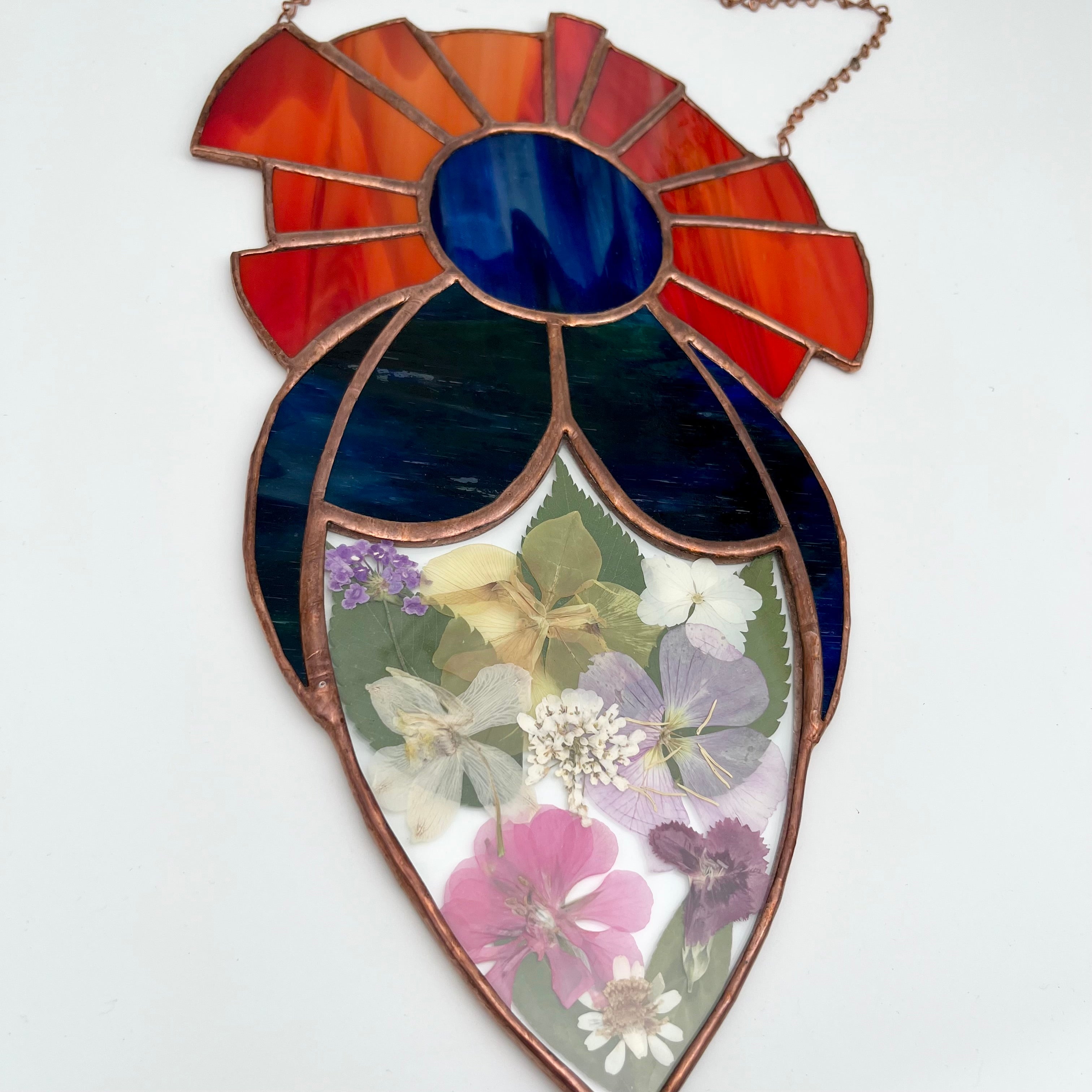 Goddess Pressed Flowers Stained Glass Sun Catcher