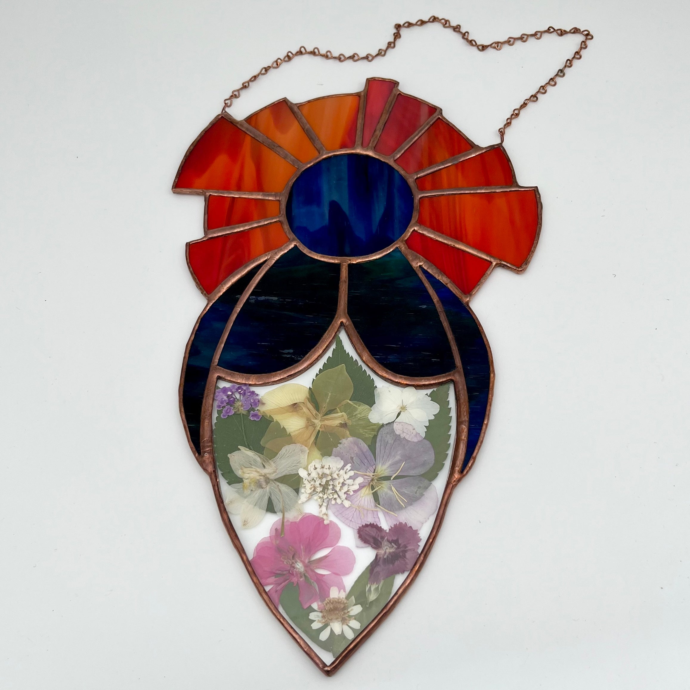 Goddess Pressed Flowers Stained Glass Sun Catcher