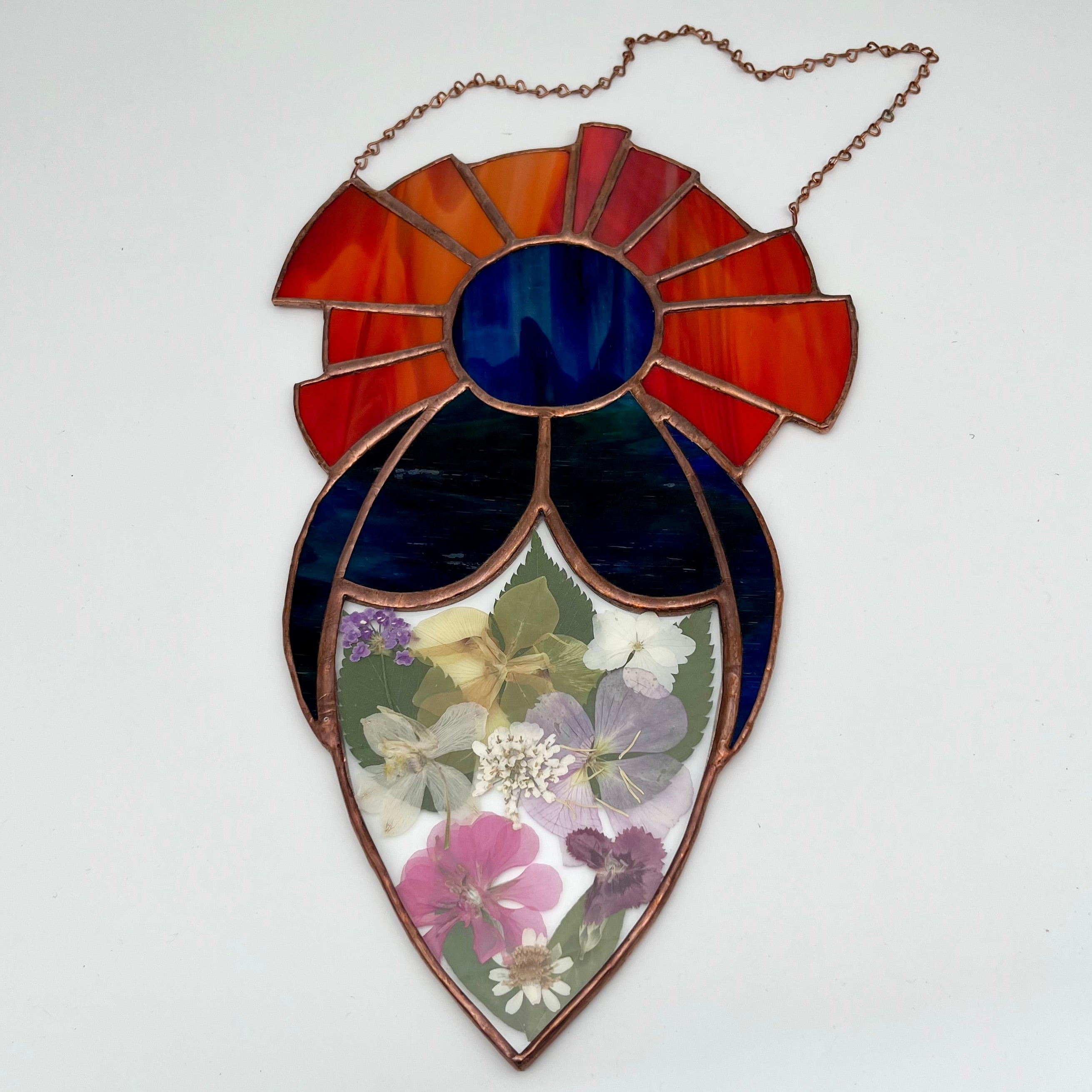 Goddess Pressed Flowers Stained Glass Sun Catcher