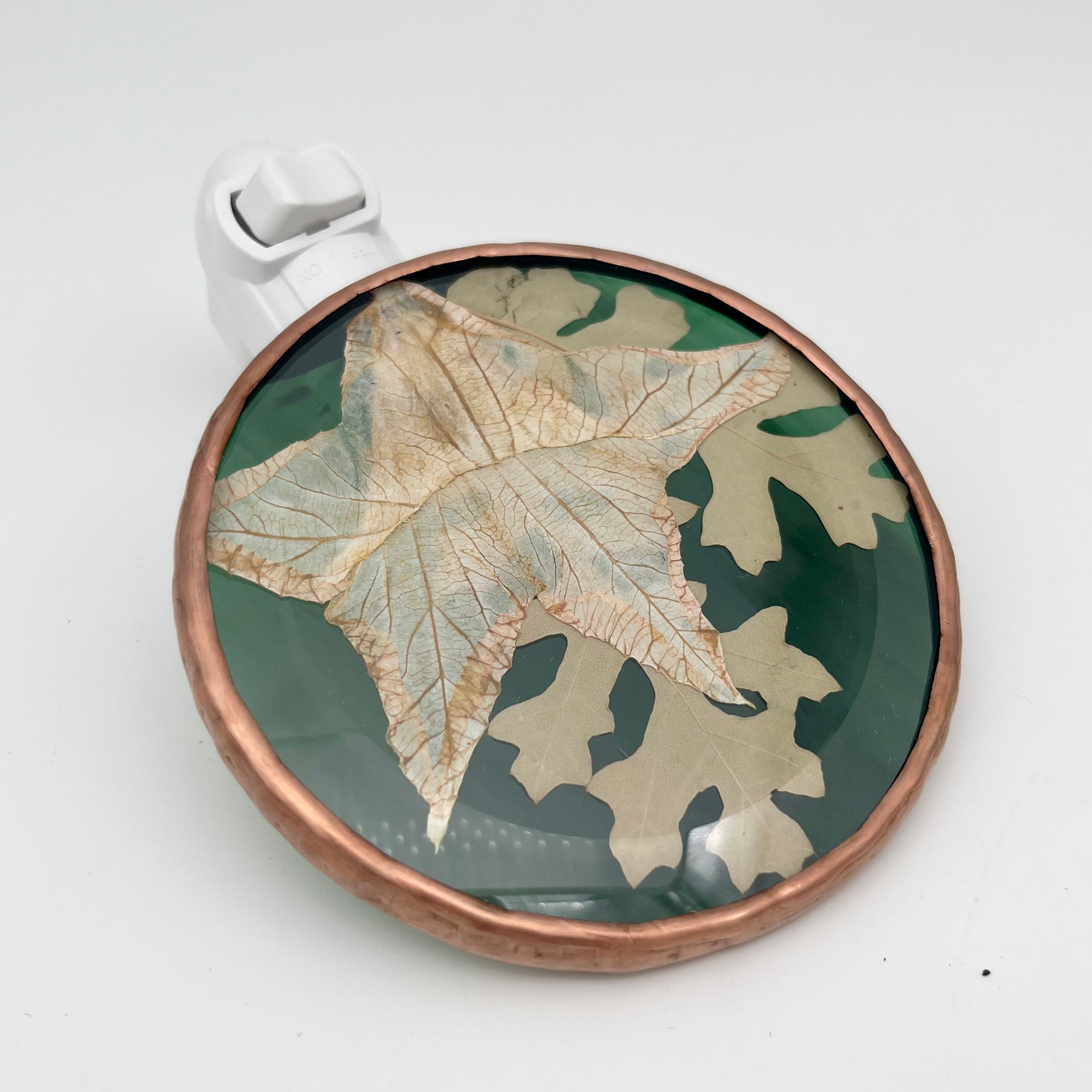 Anne Pumpkin Blossom and Oak Leaf Stained Glass Night Light