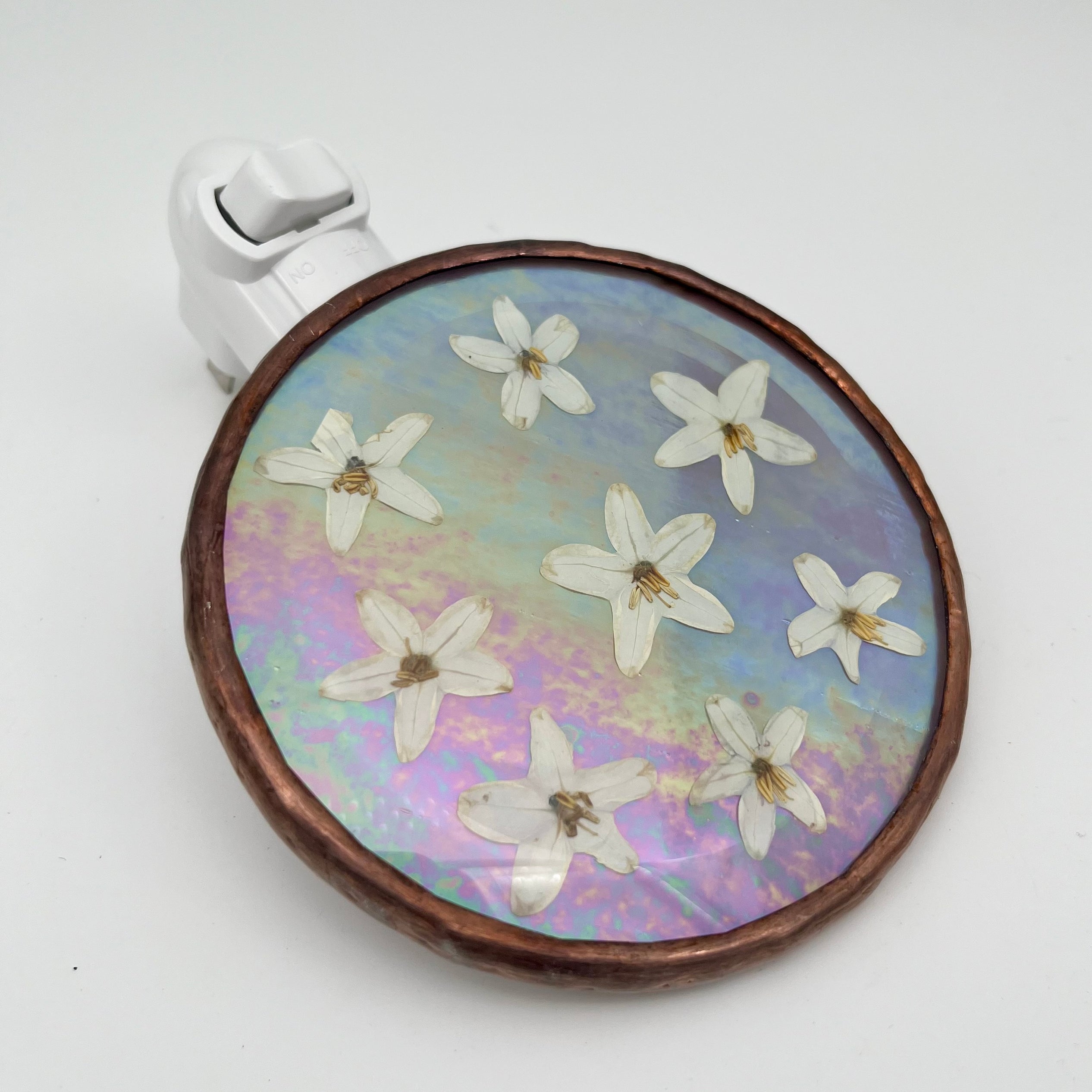 Mia Iridescent Lilac Purple Stained Glass Night Light