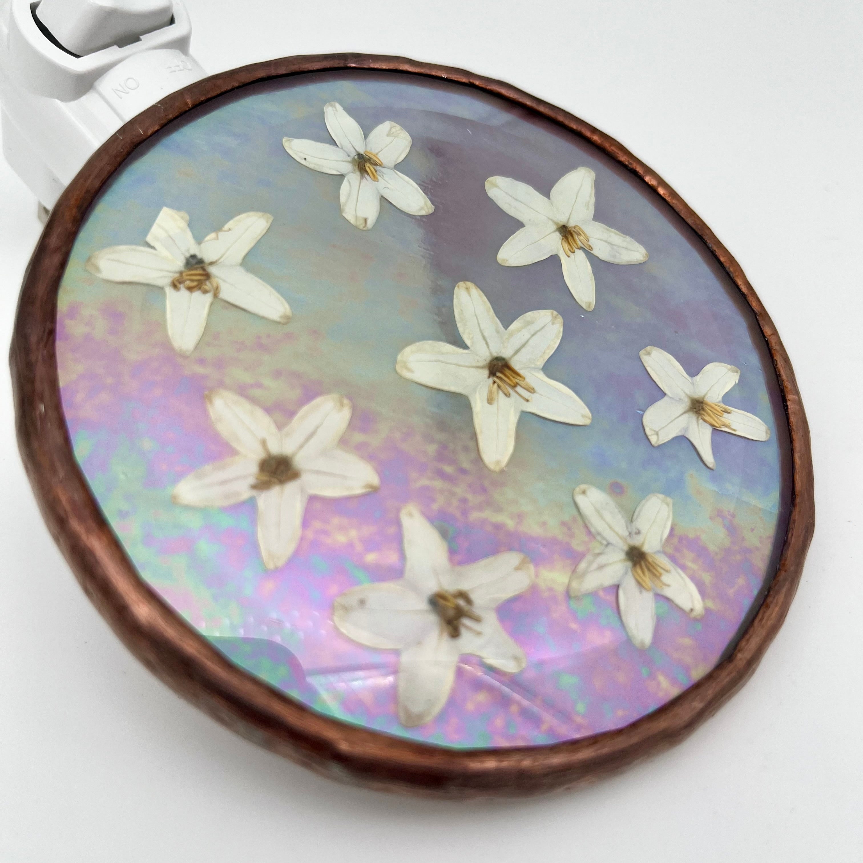 Mia Iridescent Lilac Purple Stained Glass Night Light