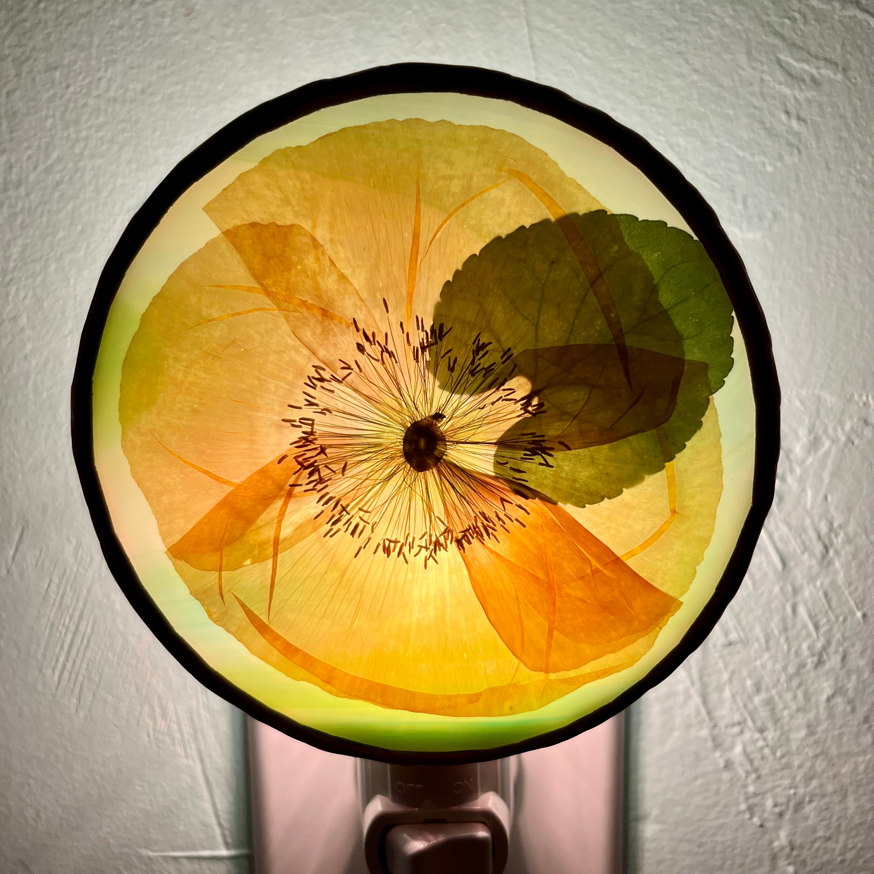 Pearl Orange Icelandic Poppy Stained Glass Night Light